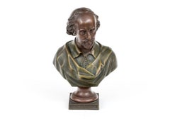 French Bronzed & Patinated Metal Bust Of Shakespeare With Paris Foundry Mark