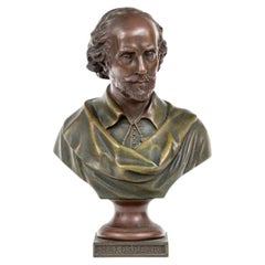French Bronzed & Patinated Metal Bust Of Shakespeare With Paris Foundry Mark