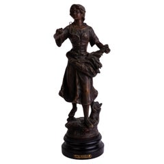 French Bronzed Spelter Harvester Sculpture 19th Century