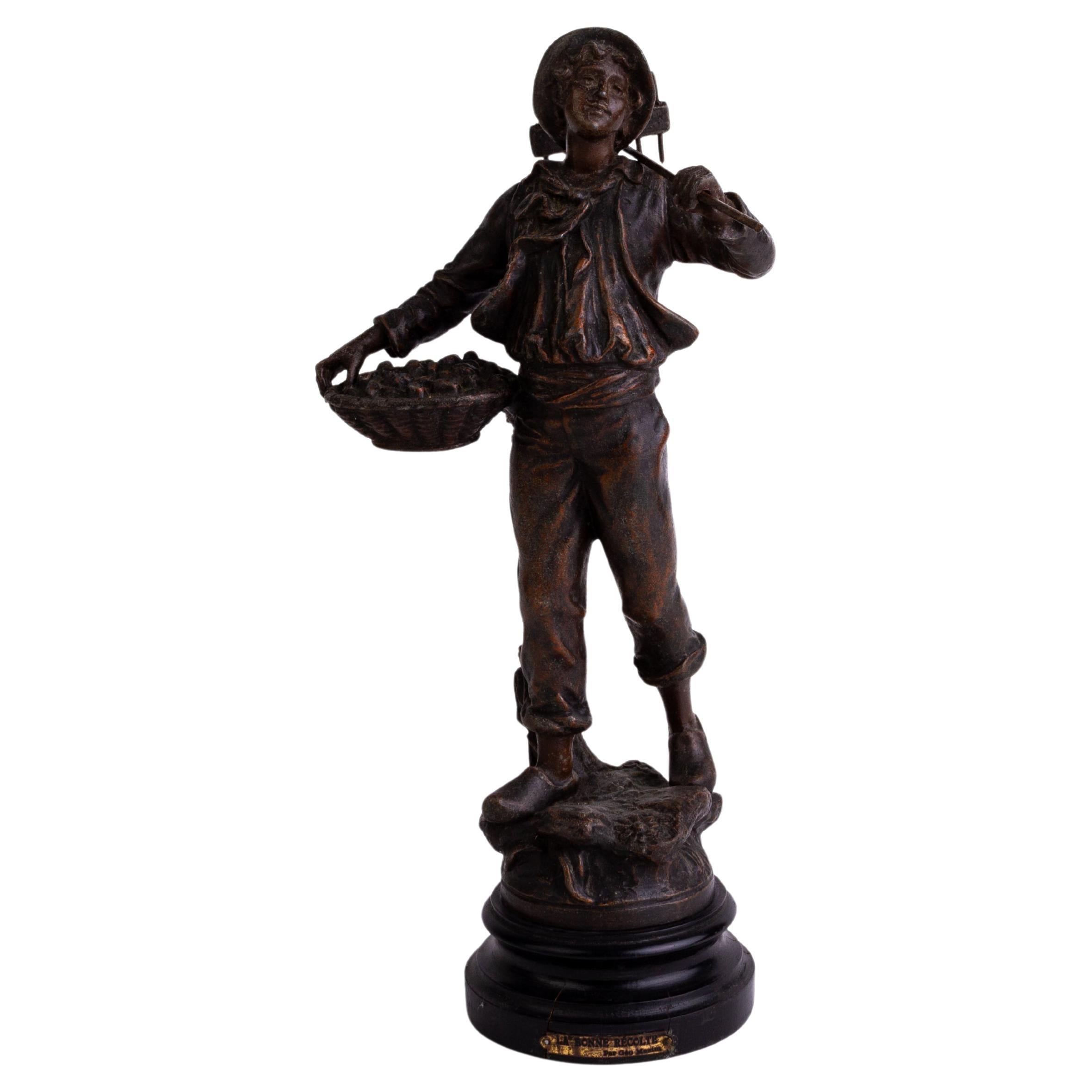 French Bronzed Spelter Harvester Sculpture 19th Century