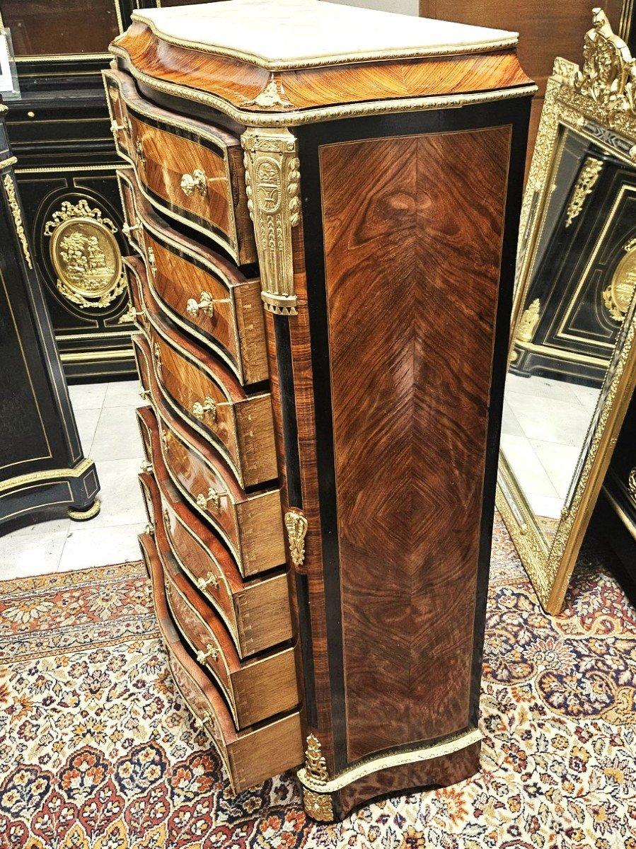 Francés Marrón 7 Cajones Latón Dorado Gabinete Napoleón III Boulle 19 Ennegrecido en venta