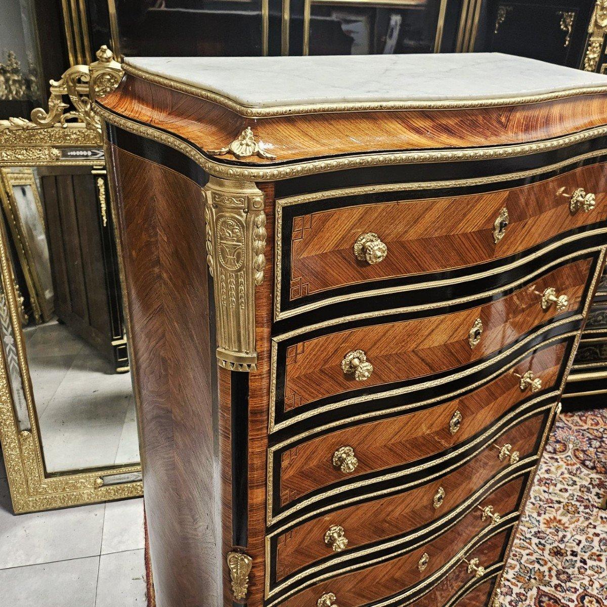 Francés Marrón 7 Cajones Latón Dorado Gabinete Napoleón III Boulle 19 en Bueno estado para la venta en Paris, FR