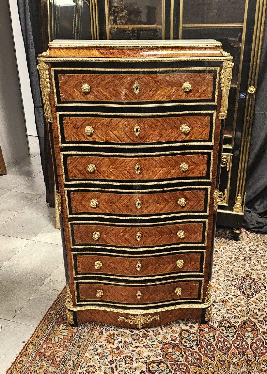 Francés Marrón 7 Cajones Latón Dorado Gabinete Napoleón III Boulle 19 en venta 3