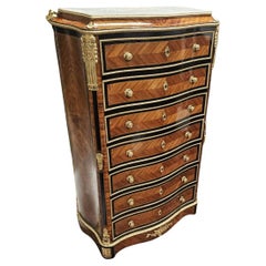 French Brown 7 Drawers Gilt Brass Cabinet Napoleon III Boulle 19th