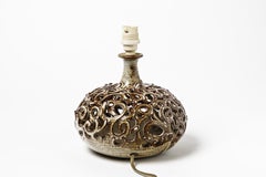 French Brown and Grey Stoneware Ceramic Table Lamp by Cellier Midcentury Design