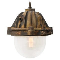 Lampe à suspension industrielle vintage en fonte brune française par Mapelec Amiens