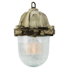 Lampada a sospensione industriale francese in ghisa marrone vintage di Mapelec Amiens