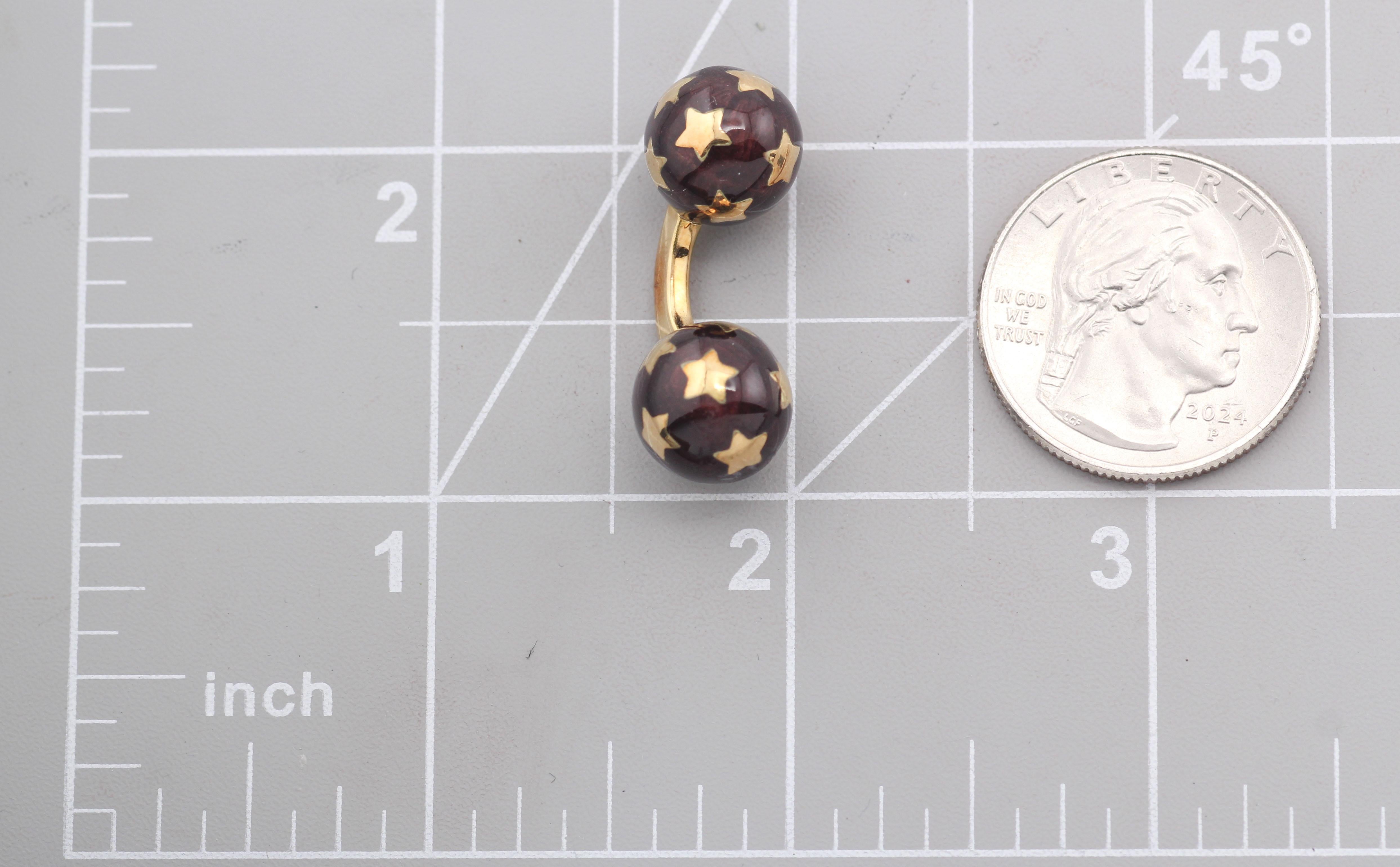 Gemelos de esmalte marrón francés con motivo de estrella en oro amarillo de 18k en venta 3