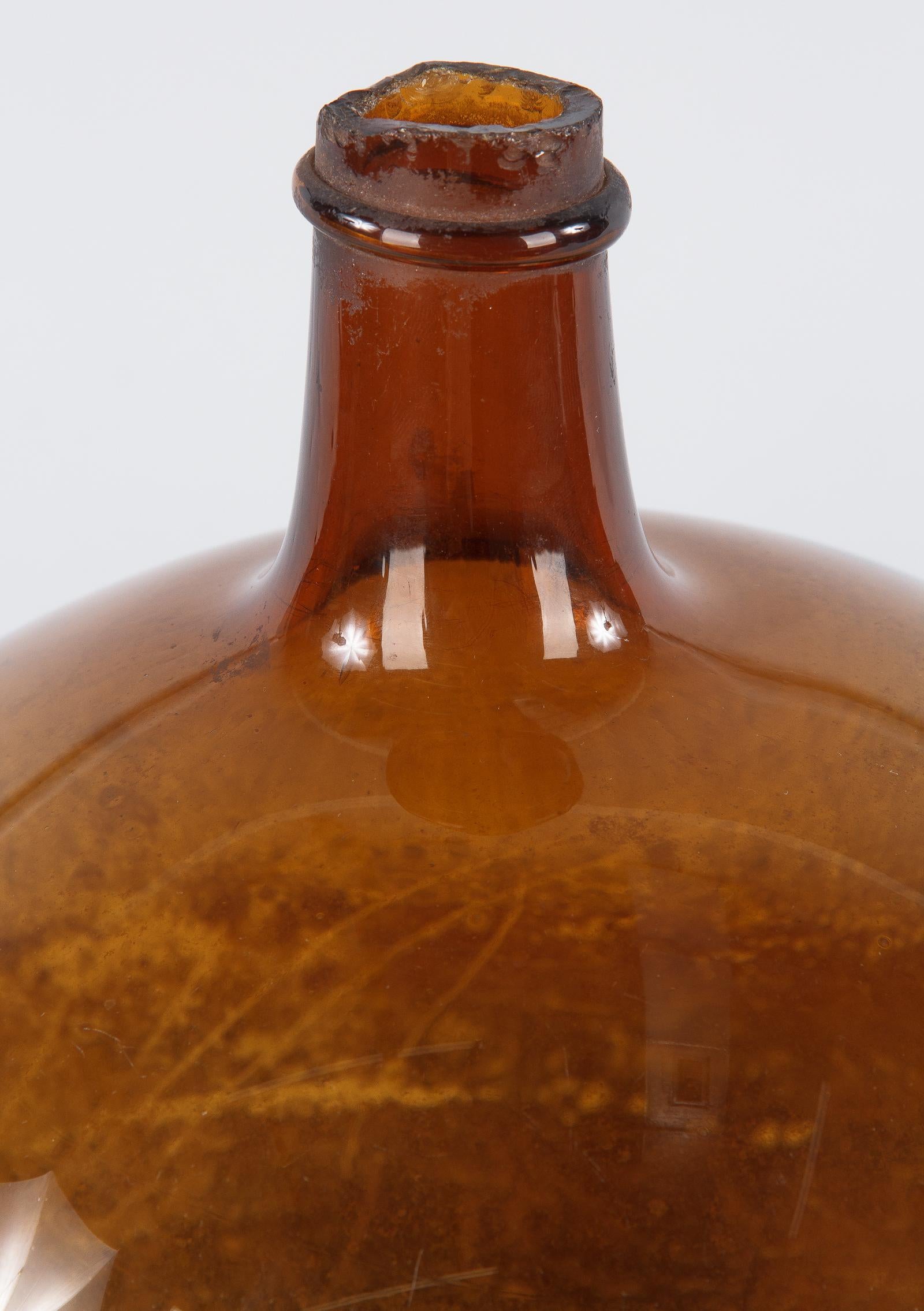 French Provincial French Brown Glass Bonbonne Bottle, Late 1800s