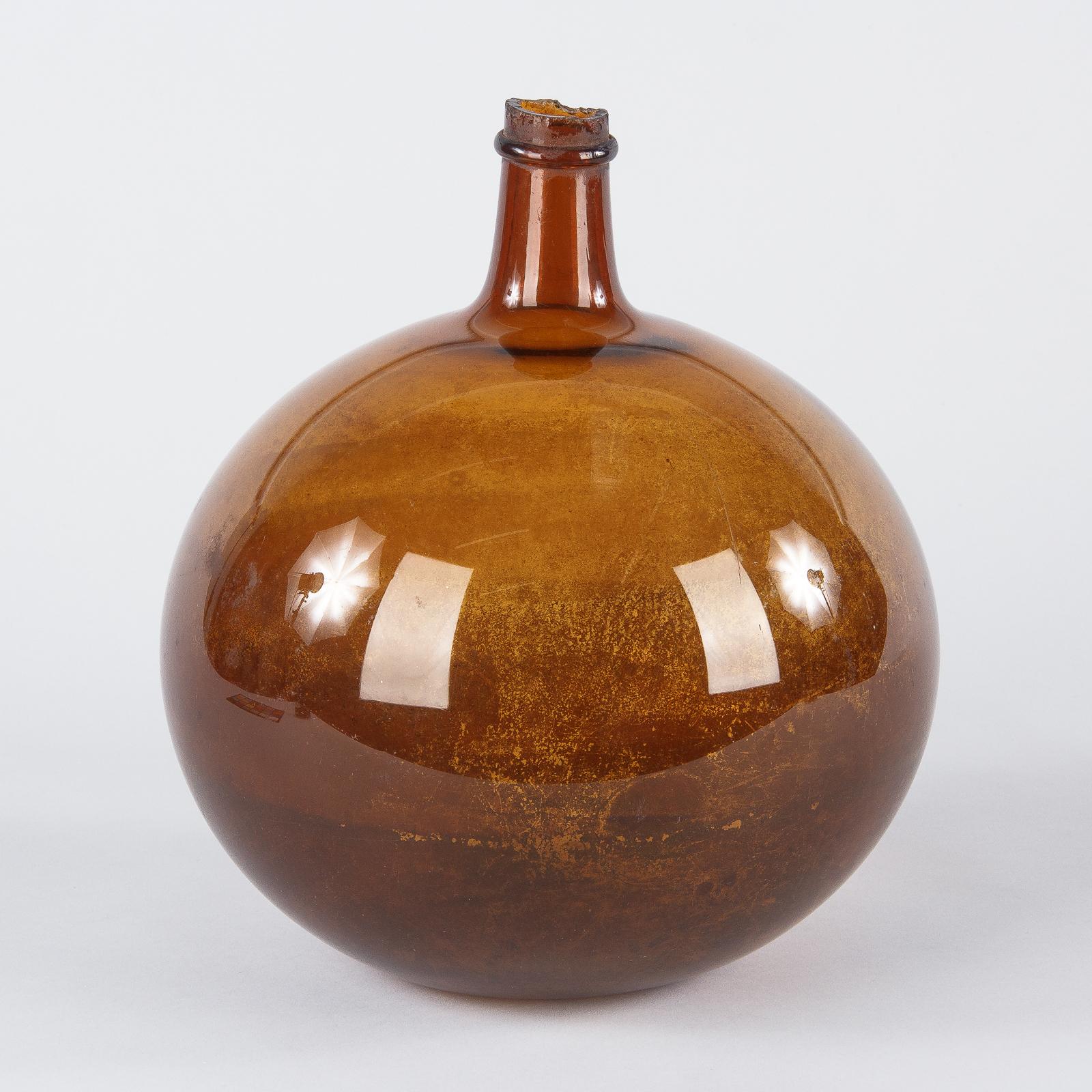 19th Century French Brown Glass Bonbonne Bottle, Late 1800s
