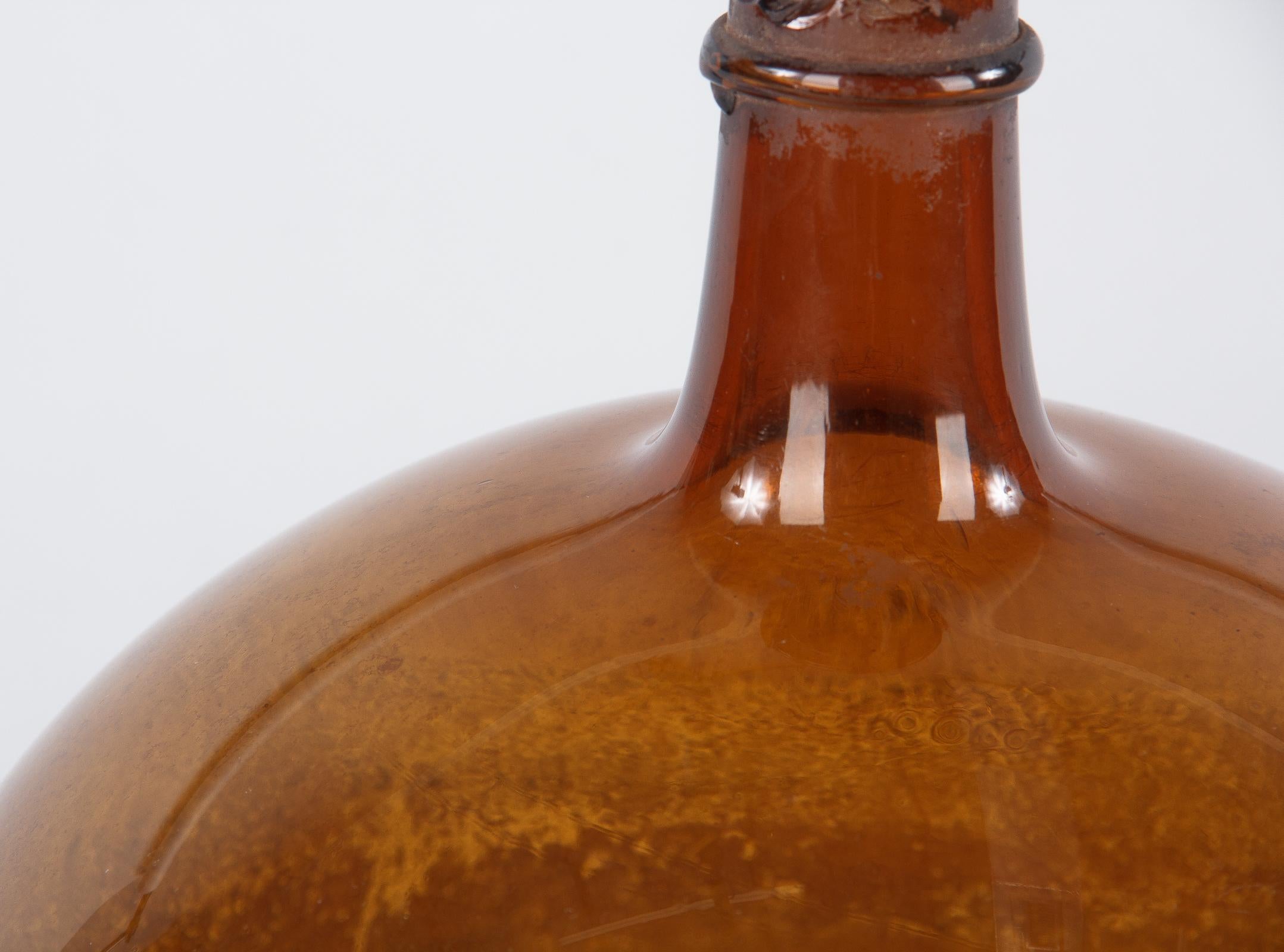 Blown Glass French Brown Glass Bonbonne Bottle, Late 1800s