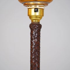 French Brown Vintage Leather Wrapped Table Lamp