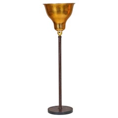 French Brown Vintage Leather Wrapped Table Lamp