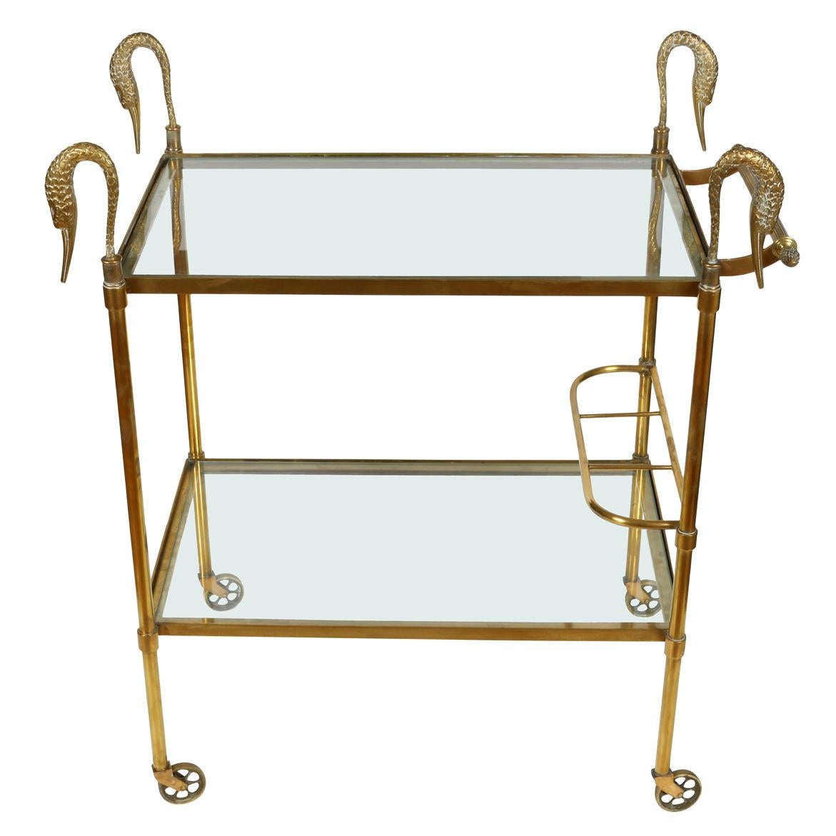 French Brass and Glass Bar Cart In Good Condition In New York, NY