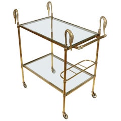 Vintage French Brass and Glass Bar Cart