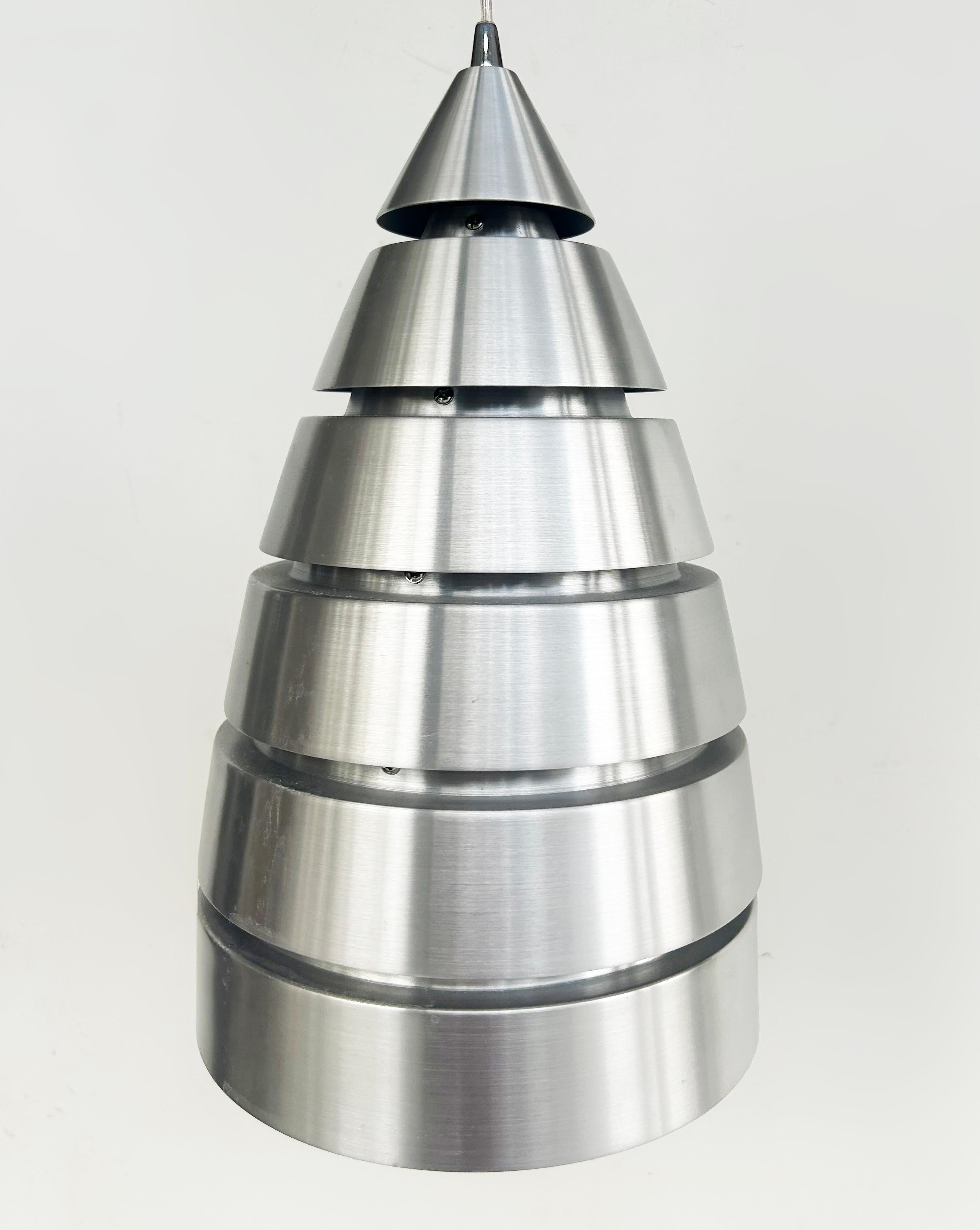 Modern French Brushed Aluminum Pendant Light Fixtures, Canopy,  Standard Sockets For Sale