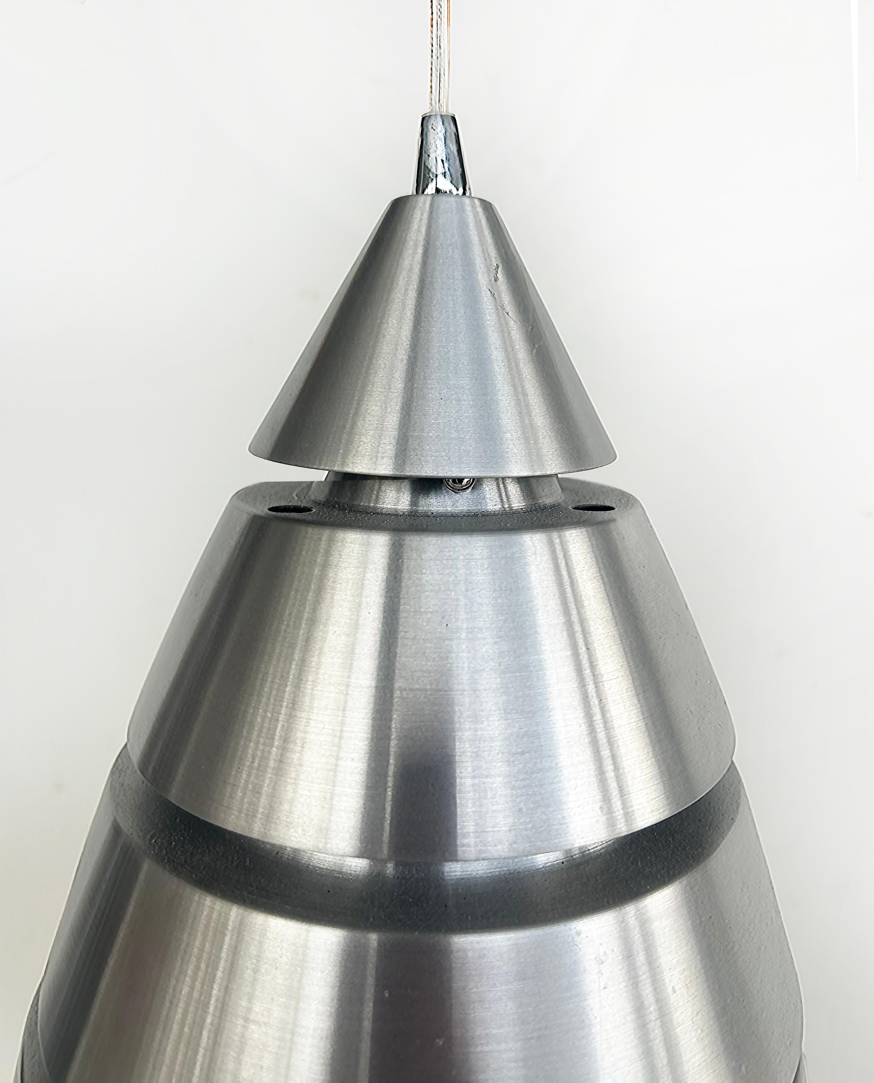 French Brushed Aluminum Pendant Light Fixtures, Canopy,  Standard Sockets In Good Condition For Sale In Miami, FL