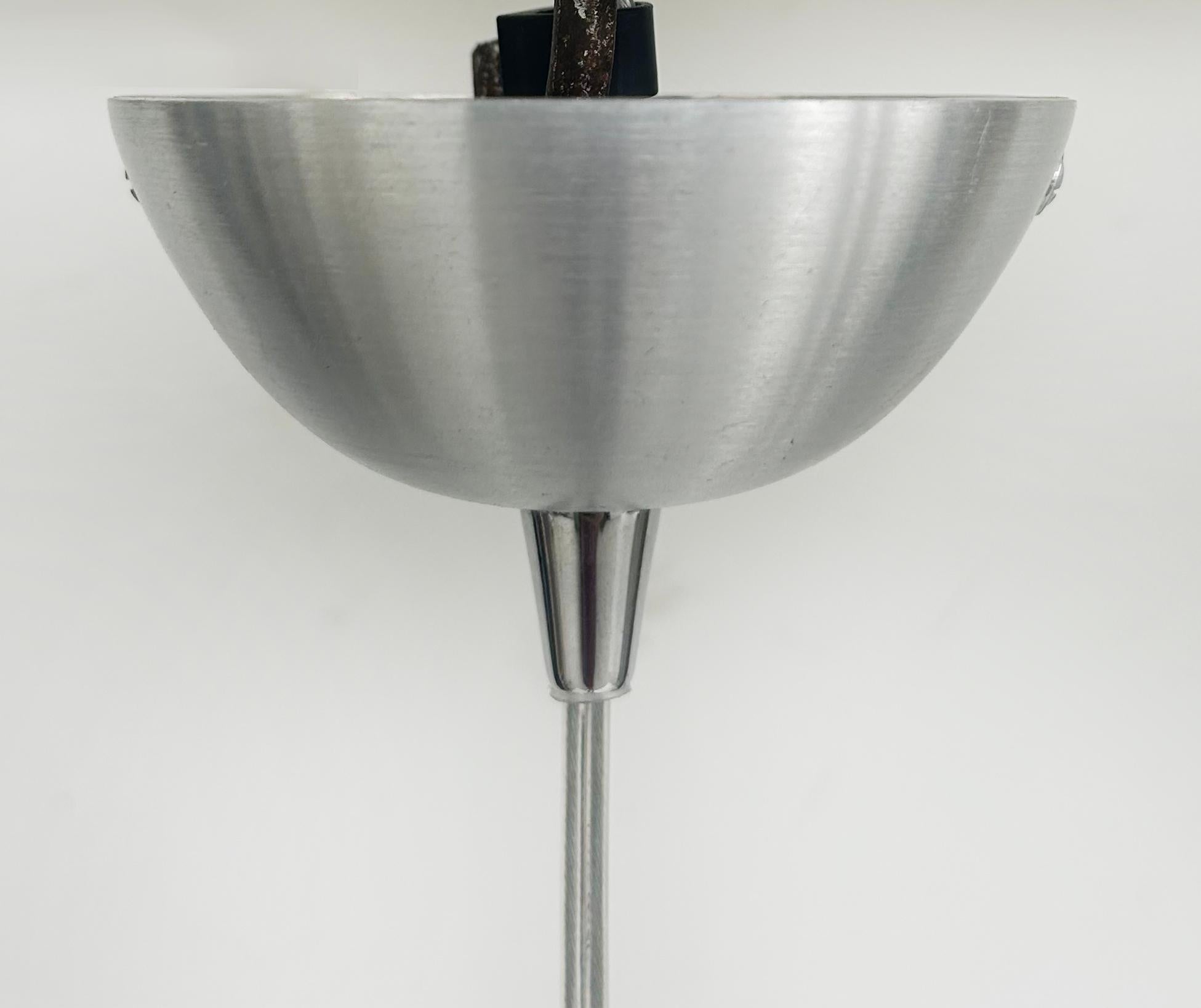 French Brushed Aluminum Pendant Light Fixtures, Canopy,  Standard Sockets For Sale 2