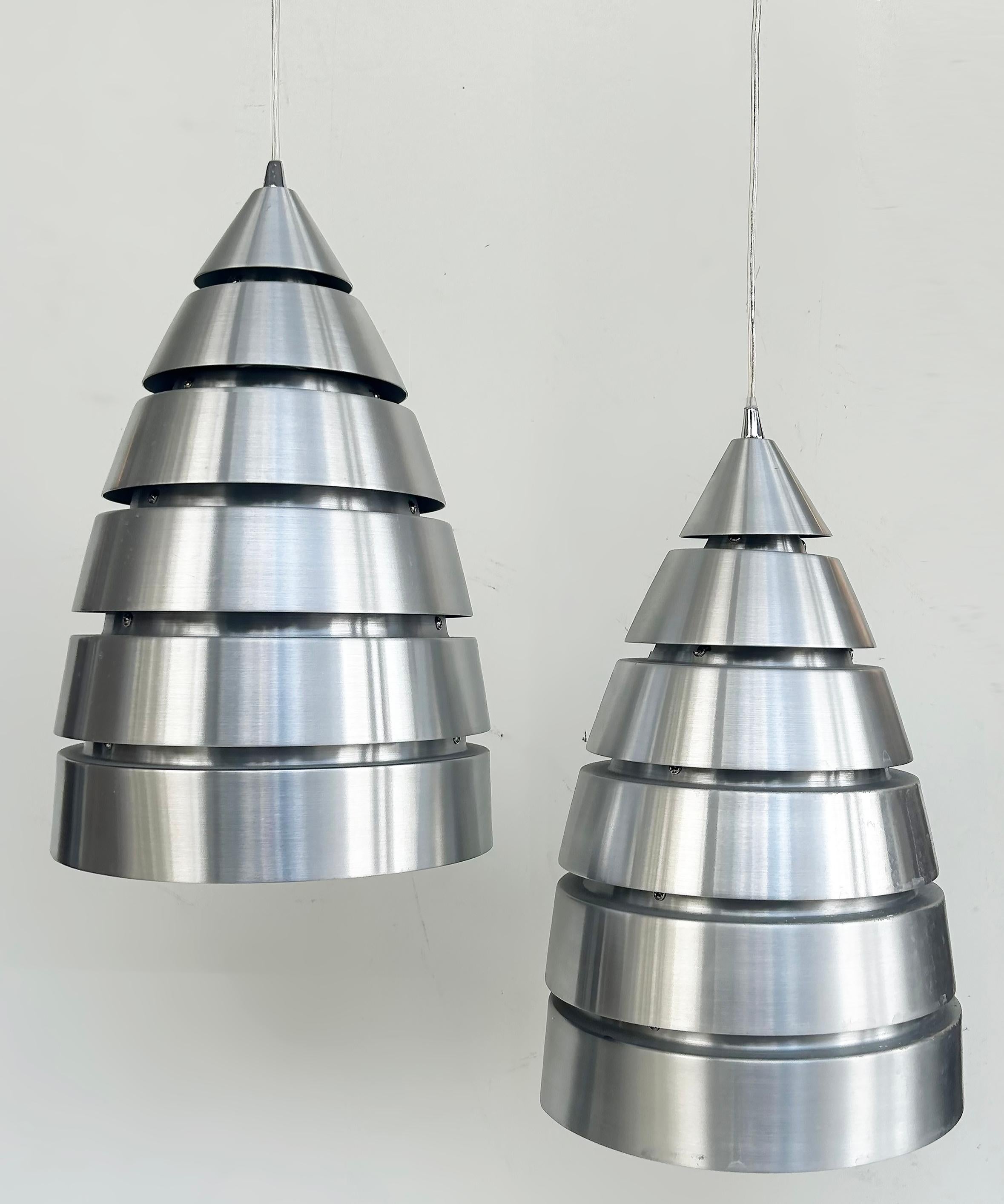 French Brushed Aluminum Pendant Light Fixtures, Canopy,  Standard Sockets For Sale 3