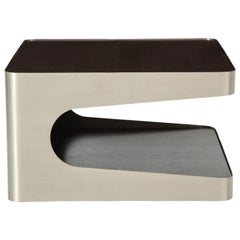 French Brushed Steel, Oak Side Table