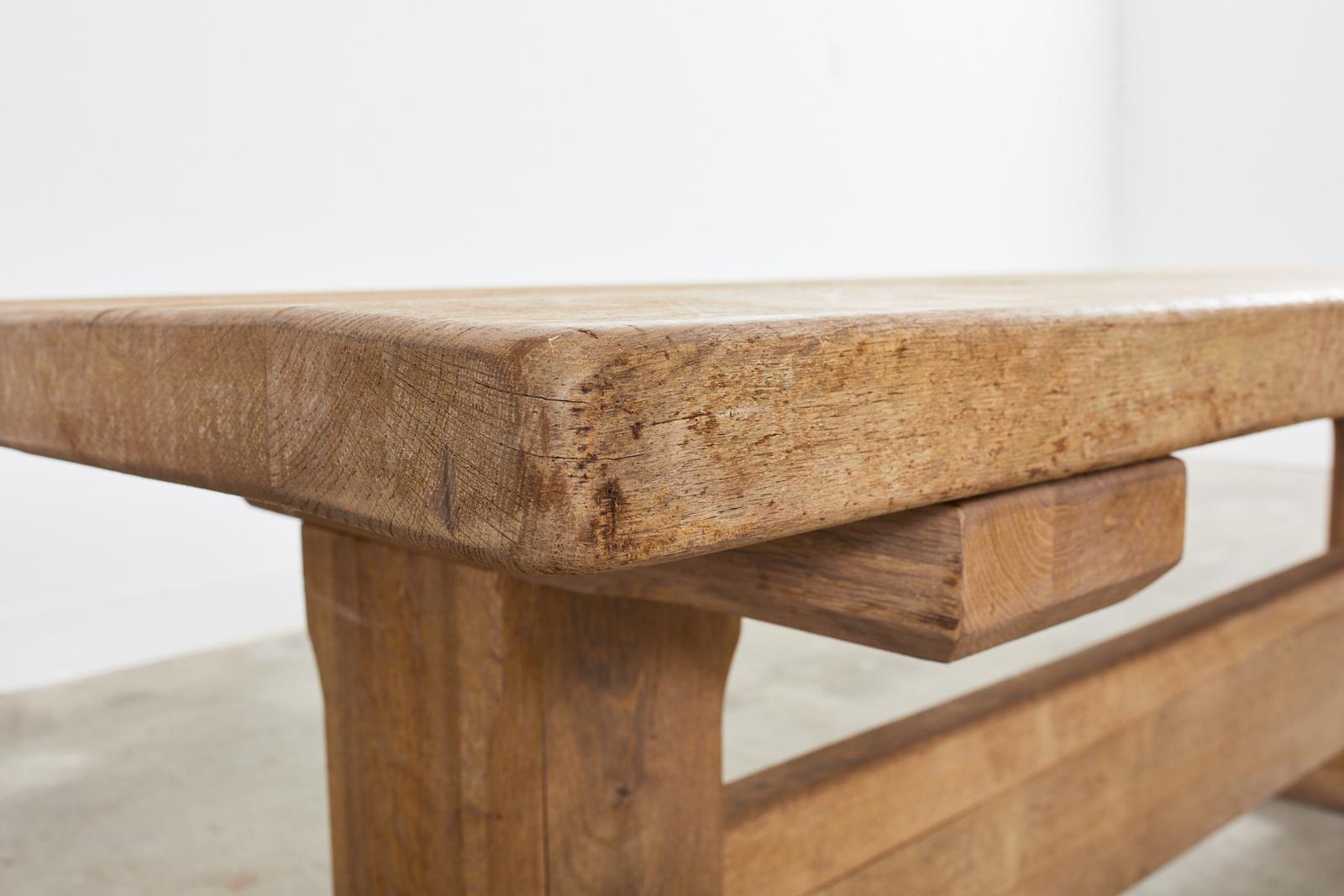 French Brutalist Bleached Oak Farmhouse Trestle Dining Table  12