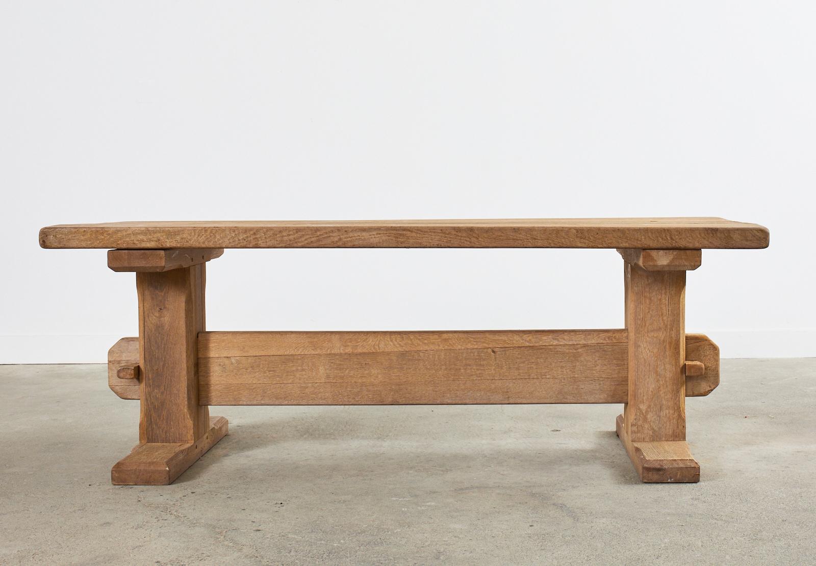 French Brutalist Bleached Oak Farmhouse Trestle Dining Table  15