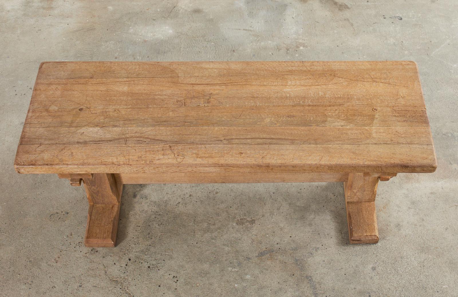 20th Century French Brutalist Bleached Oak Farmhouse Trestle Dining Table 