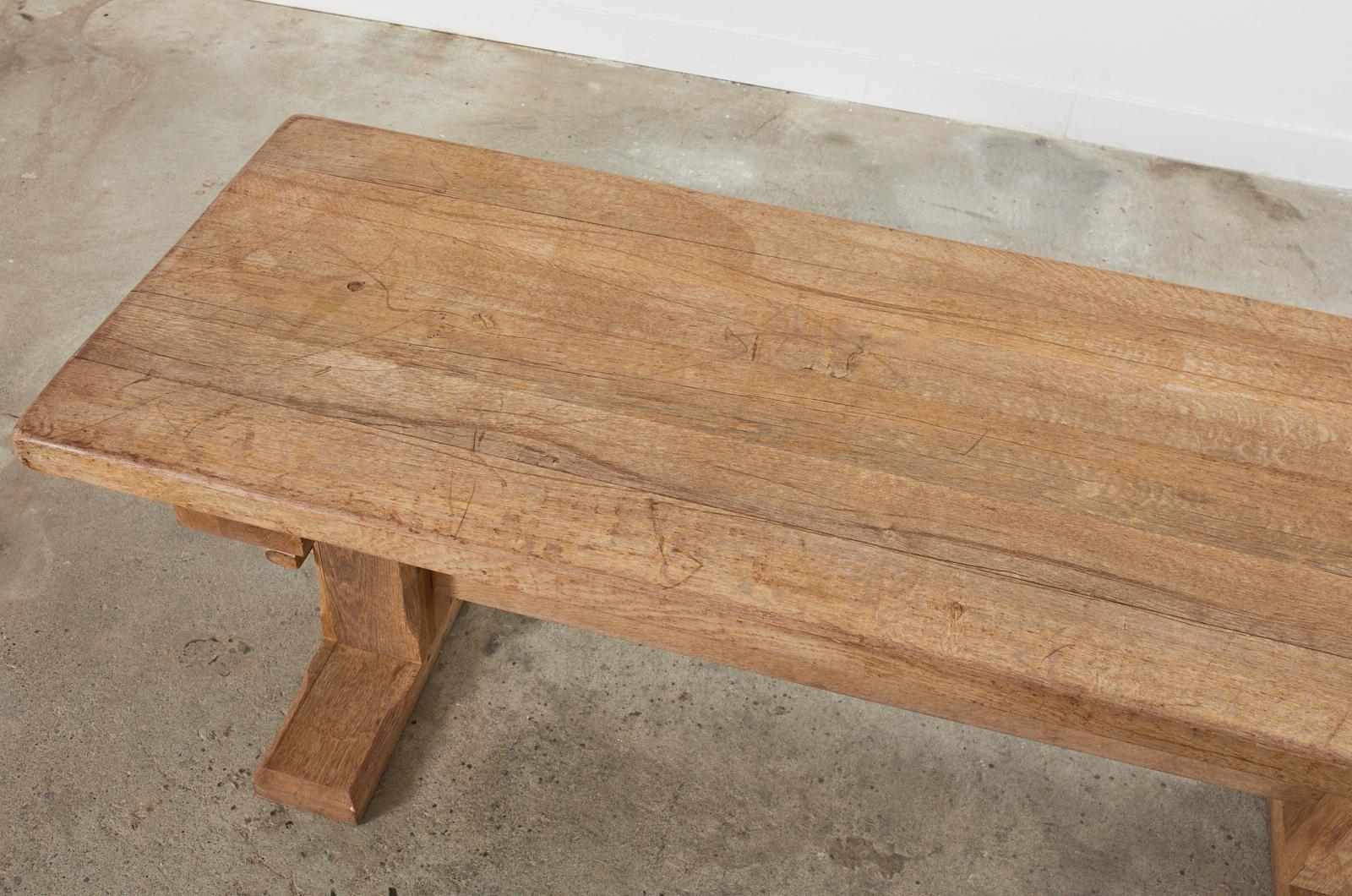 French Brutalist Bleached Oak Farmhouse Trestle Dining Table  1