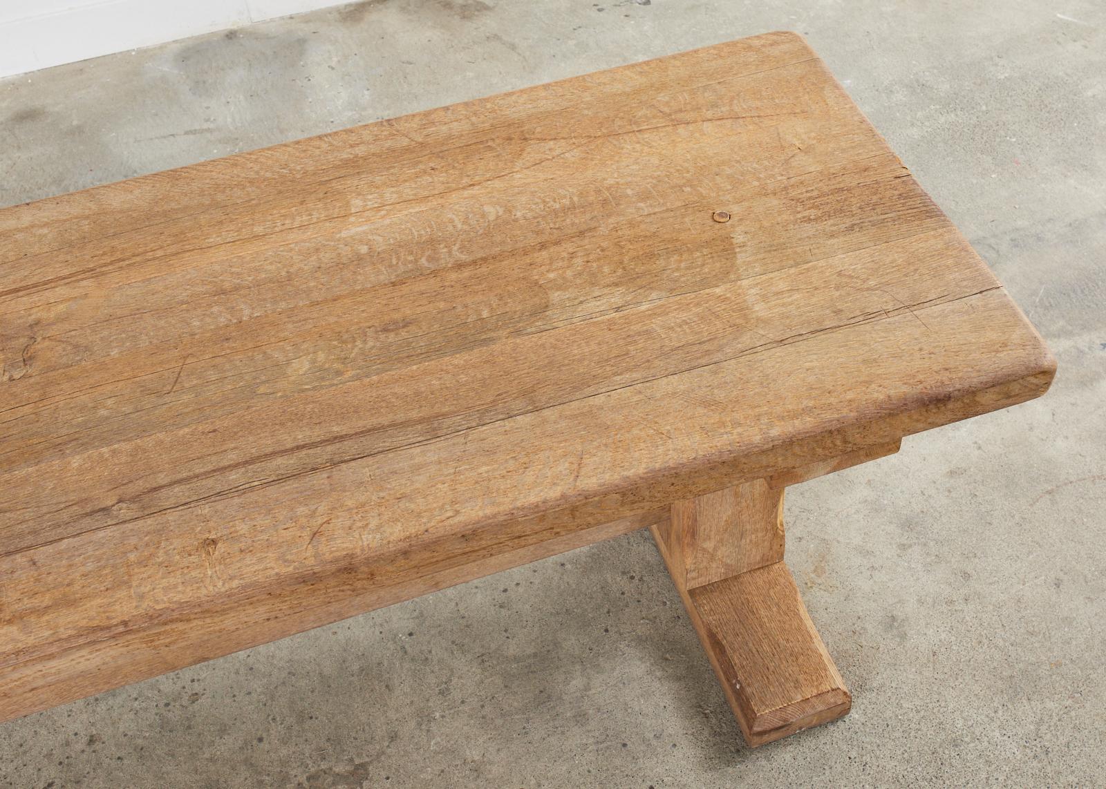 French Brutalist Bleached Oak Farmhouse Trestle Dining Table  2