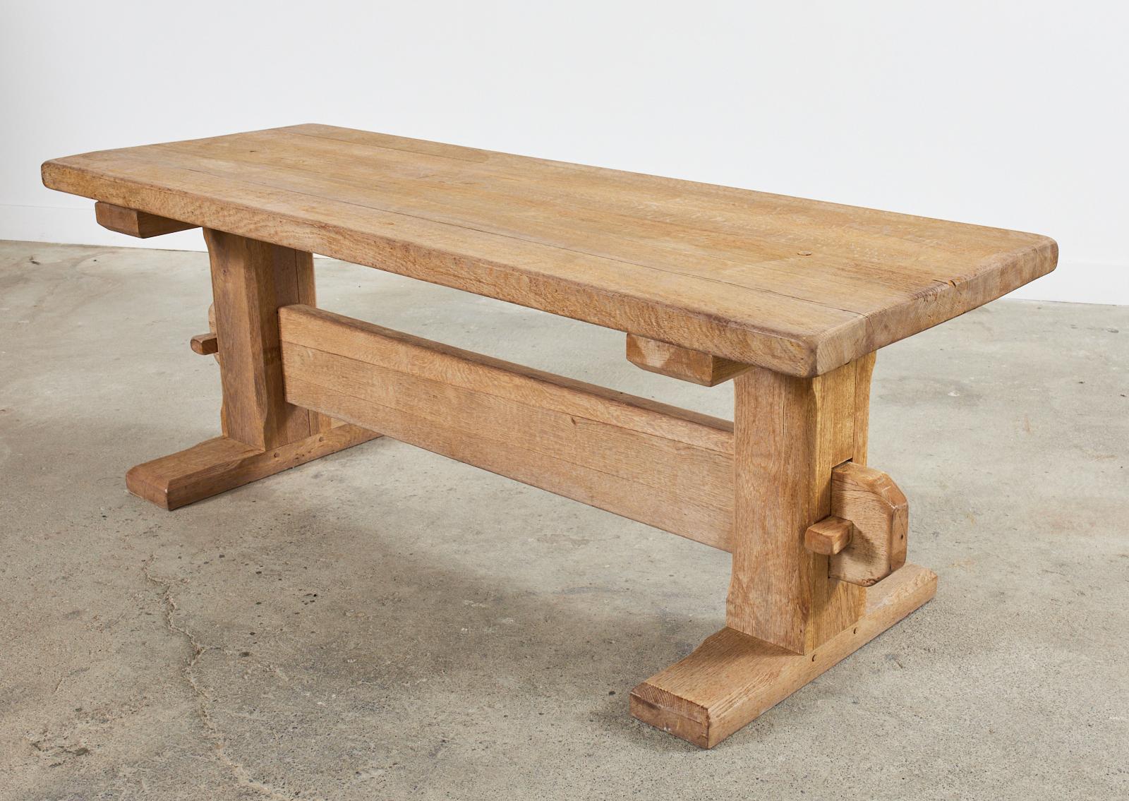 French Brutalist Bleached Oak Farmhouse Trestle Dining Table  3