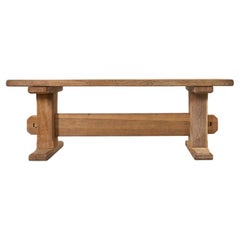 French Brutalist Bleached Oak Farmhouse Trestle Dining Table 