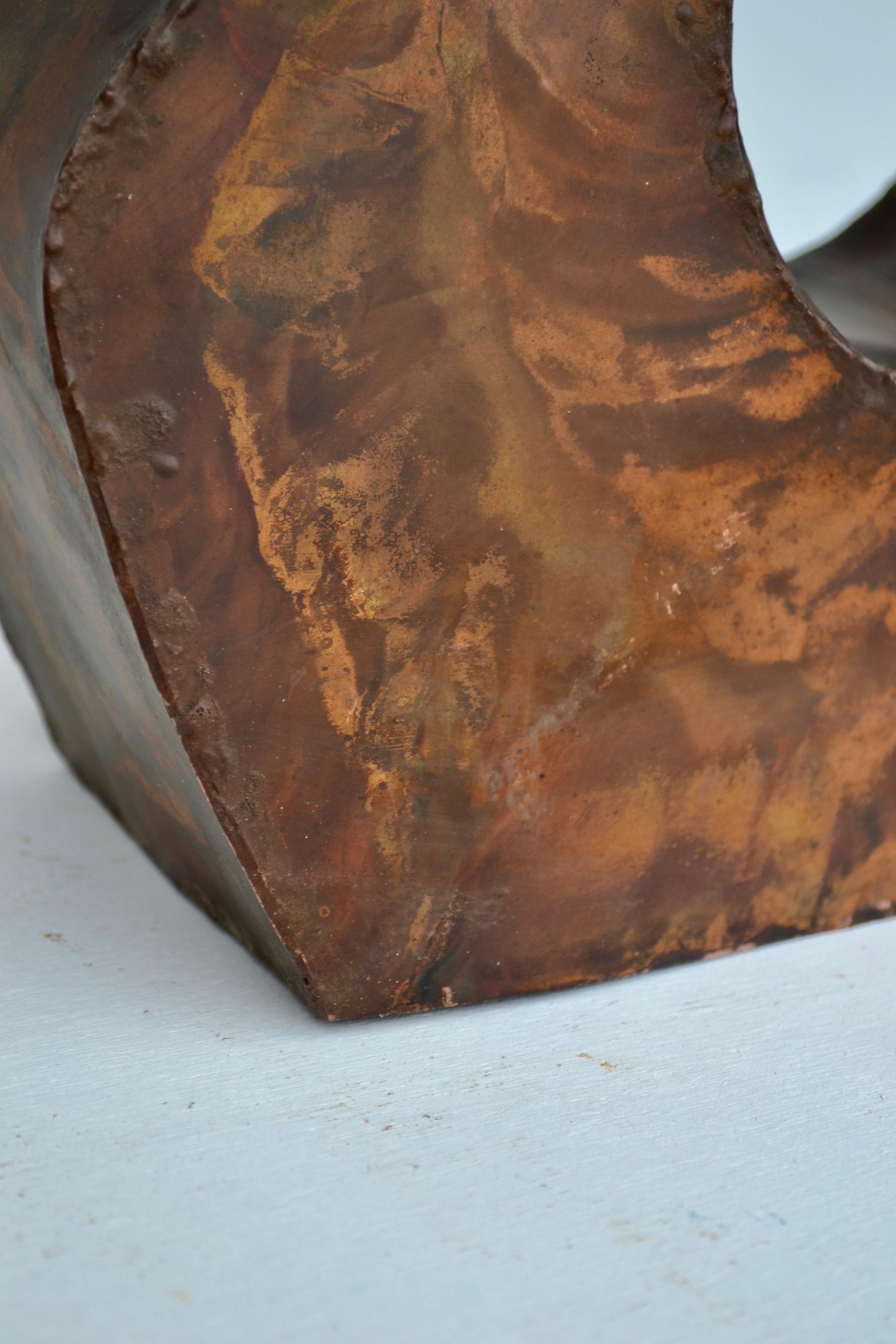 Late 20th Century French Brutalist Brazed-Copper Table Lamp, Signed and Dated 1975 For Sale