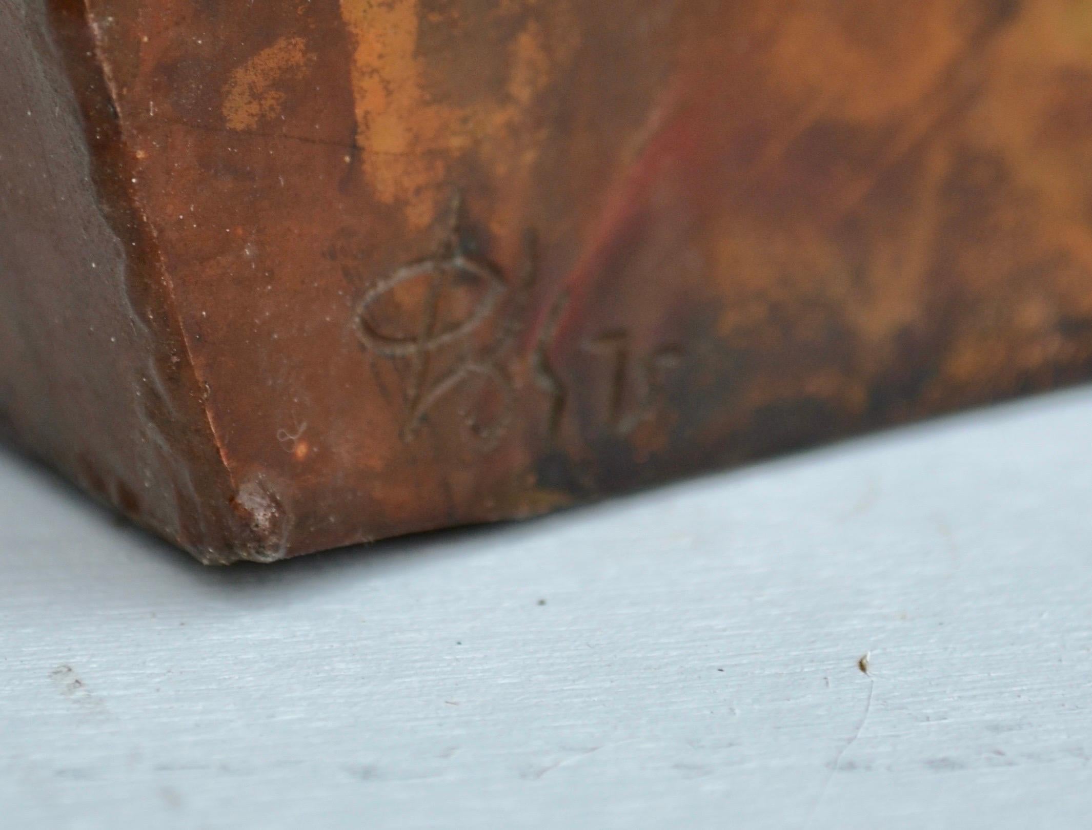 French Brutalist Brazed-Copper Table Lamp, Signed and Dated 1975 For Sale 5