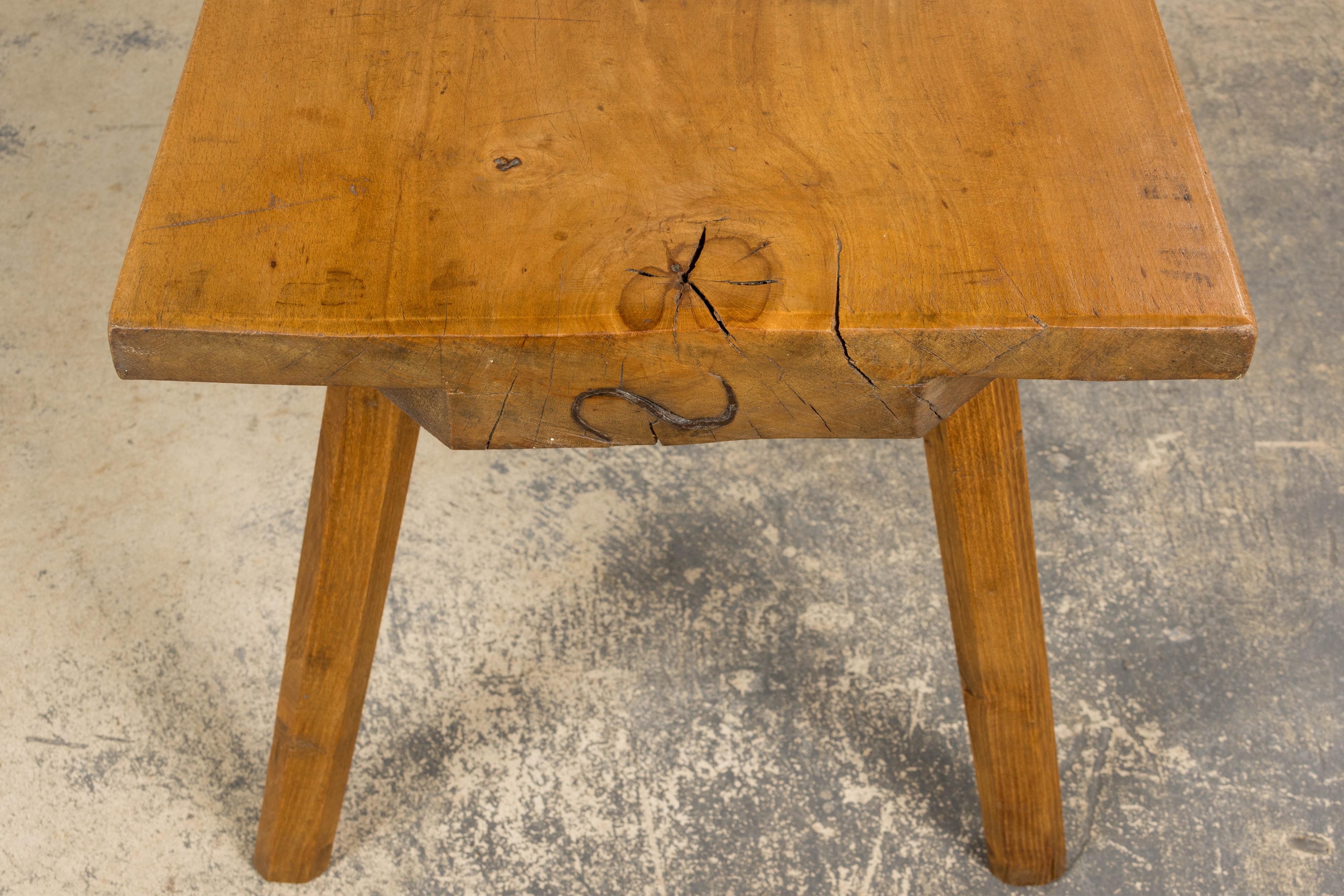French Brutalist Butcher Block Fruitwood Kitchen Island Table For Sale 5