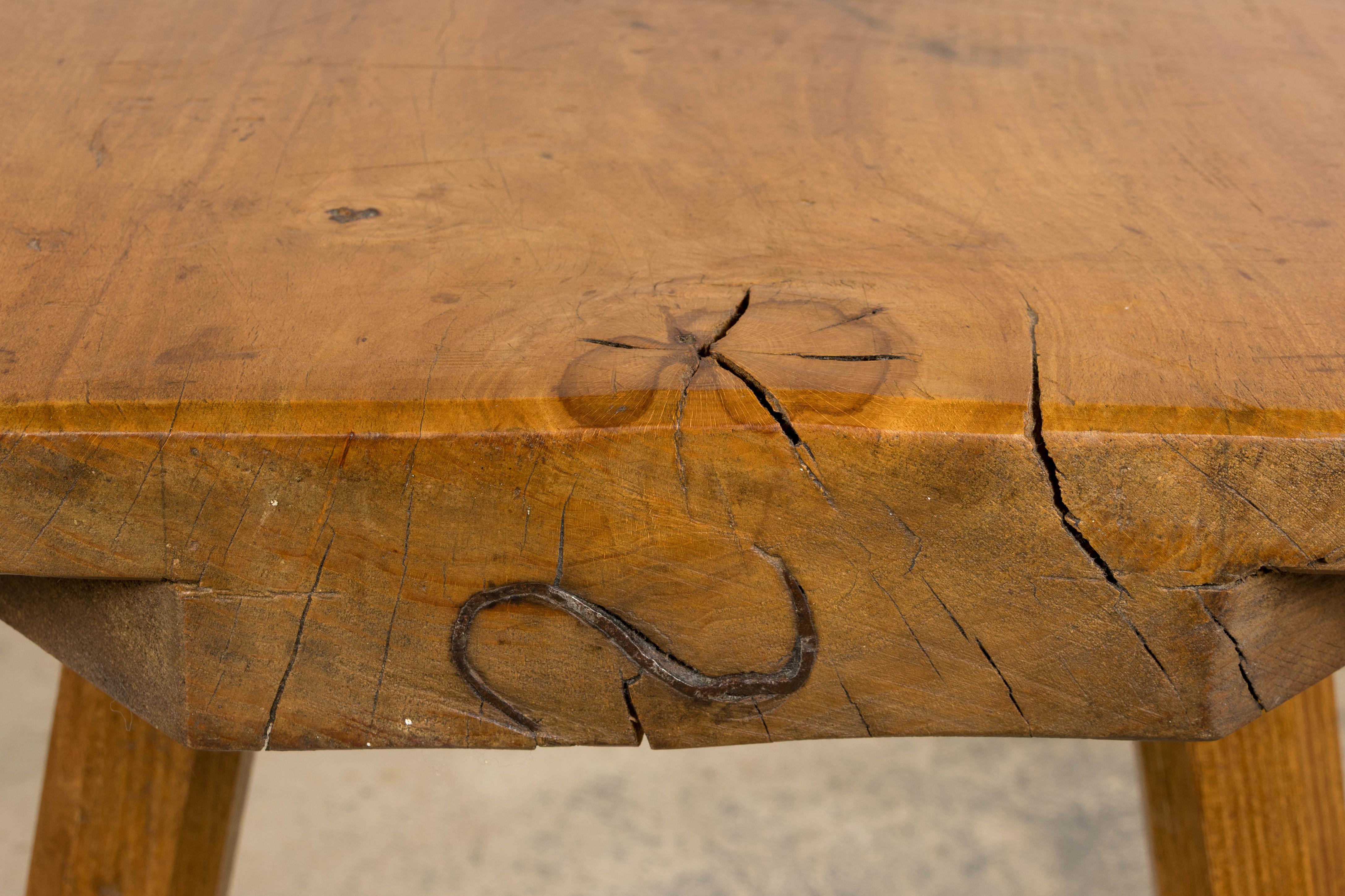 French Brutalist Butcher Block Fruitwood Kitchen Island Table For Sale 6