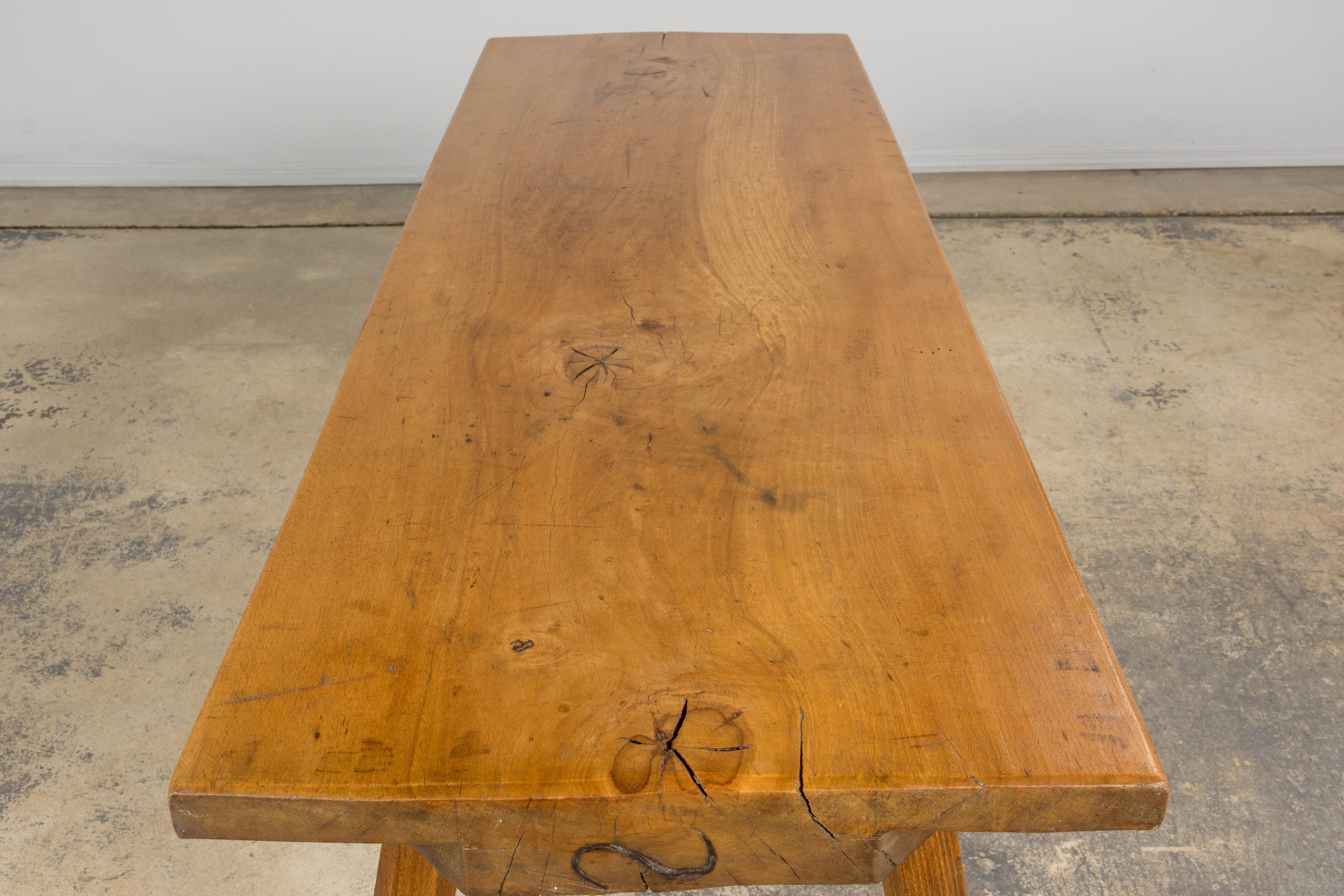 French Brutalist Butcher Block Fruitwood Kitchen Island Table For Sale 7