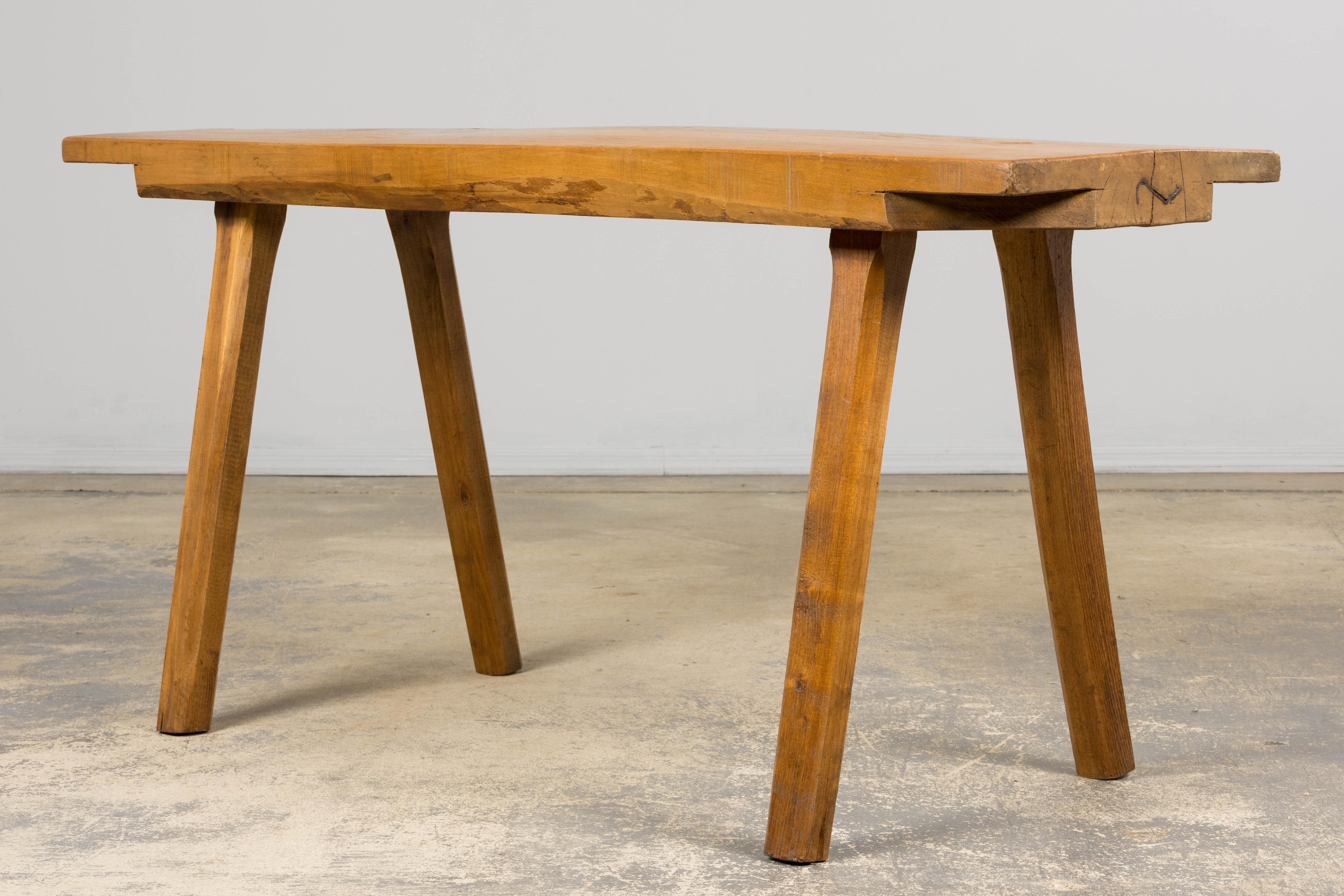French Brutalist Butcher Block Fruitwood Kitchen Island Table For Sale 9