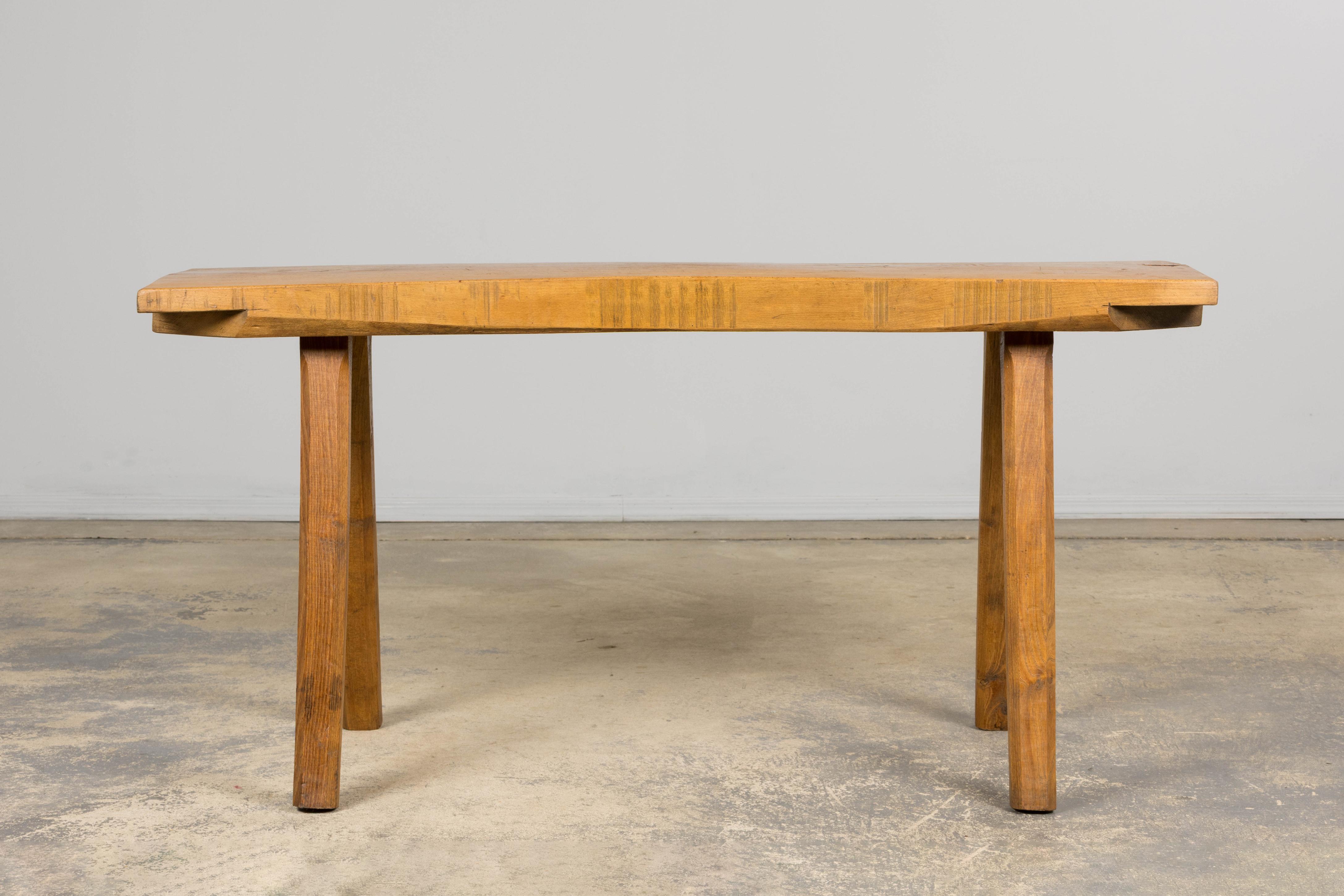 French Brutalist Butcher Block Fruitwood Kitchen Island Table For Sale 10