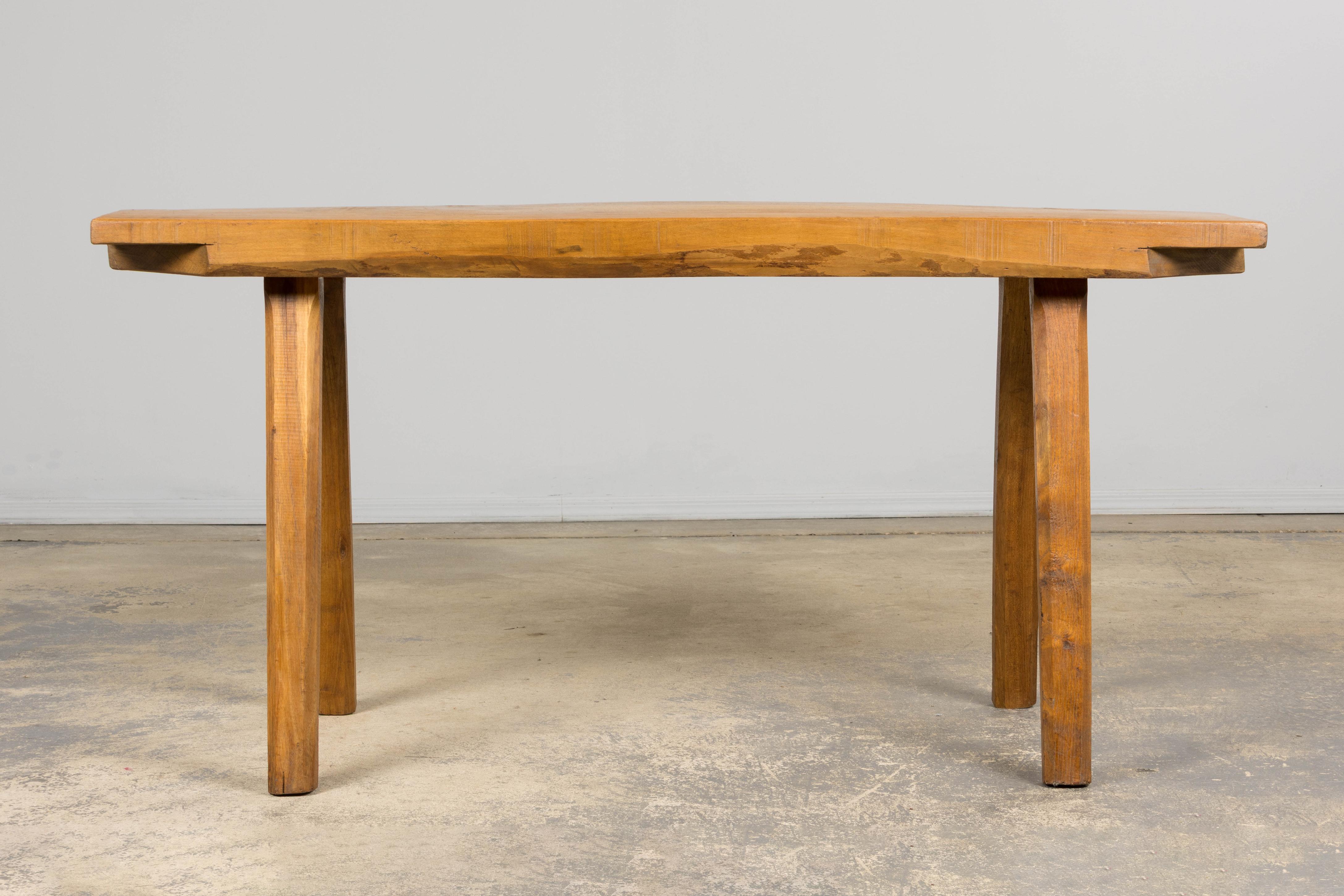 Hand-Carved French Brutalist Butcher Block Fruitwood Kitchen Island Table For Sale