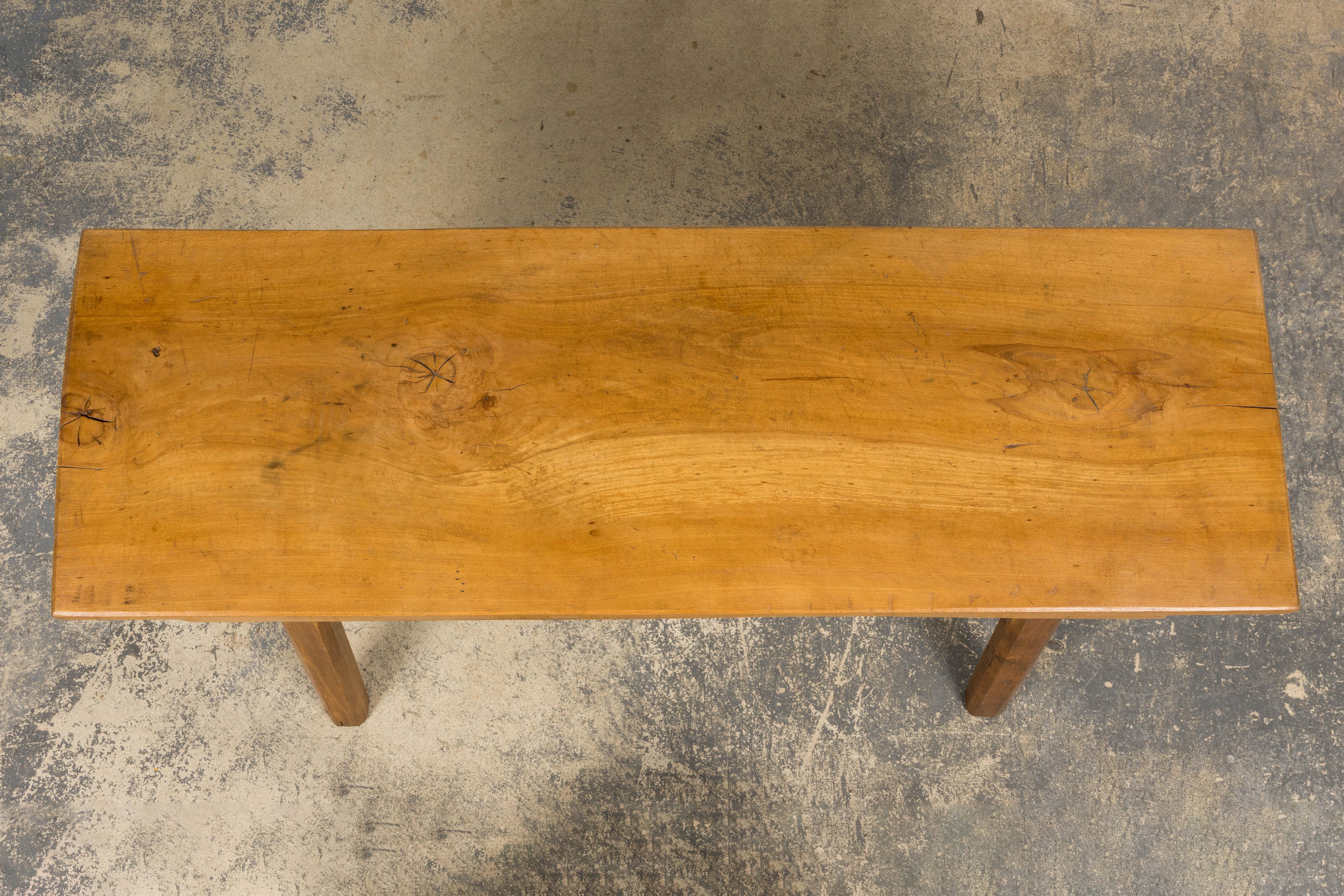 French Brutalist Butcher Block Fruitwood Kitchen Island Table In Good Condition For Sale In Astoria, NY