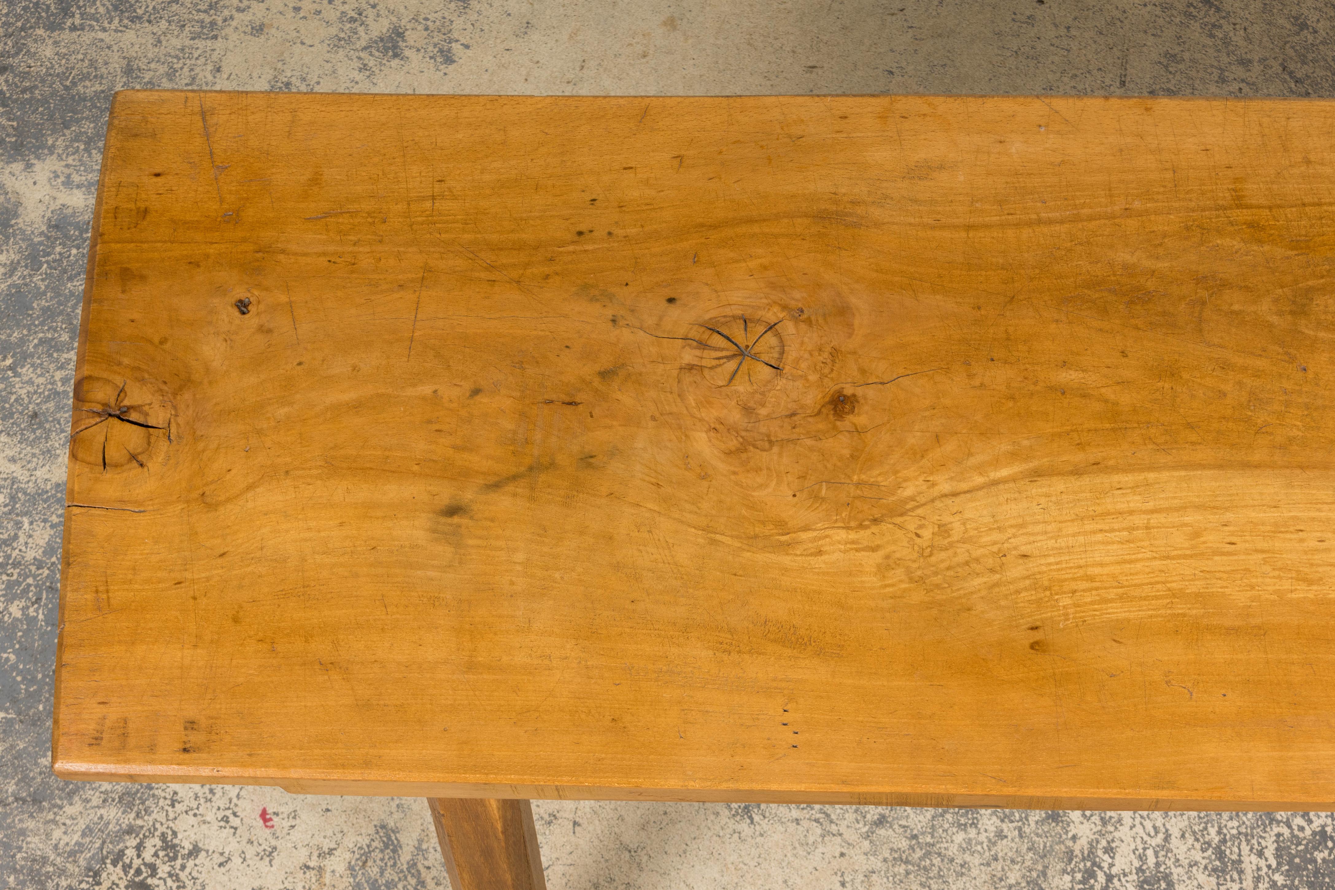 20th Century French Brutalist Butcher Block Fruitwood Kitchen Island Table For Sale