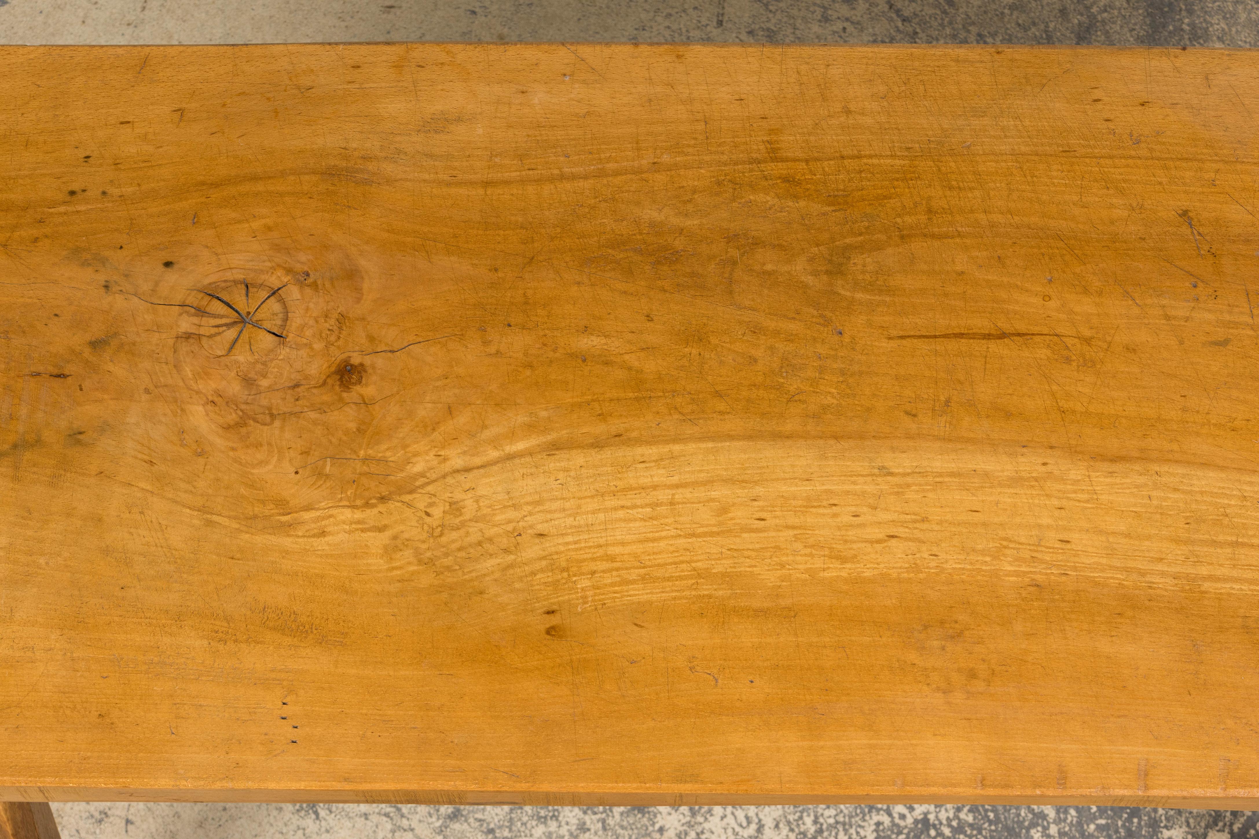French Brutalist Butcher Block Fruitwood Kitchen Island Table For Sale 1