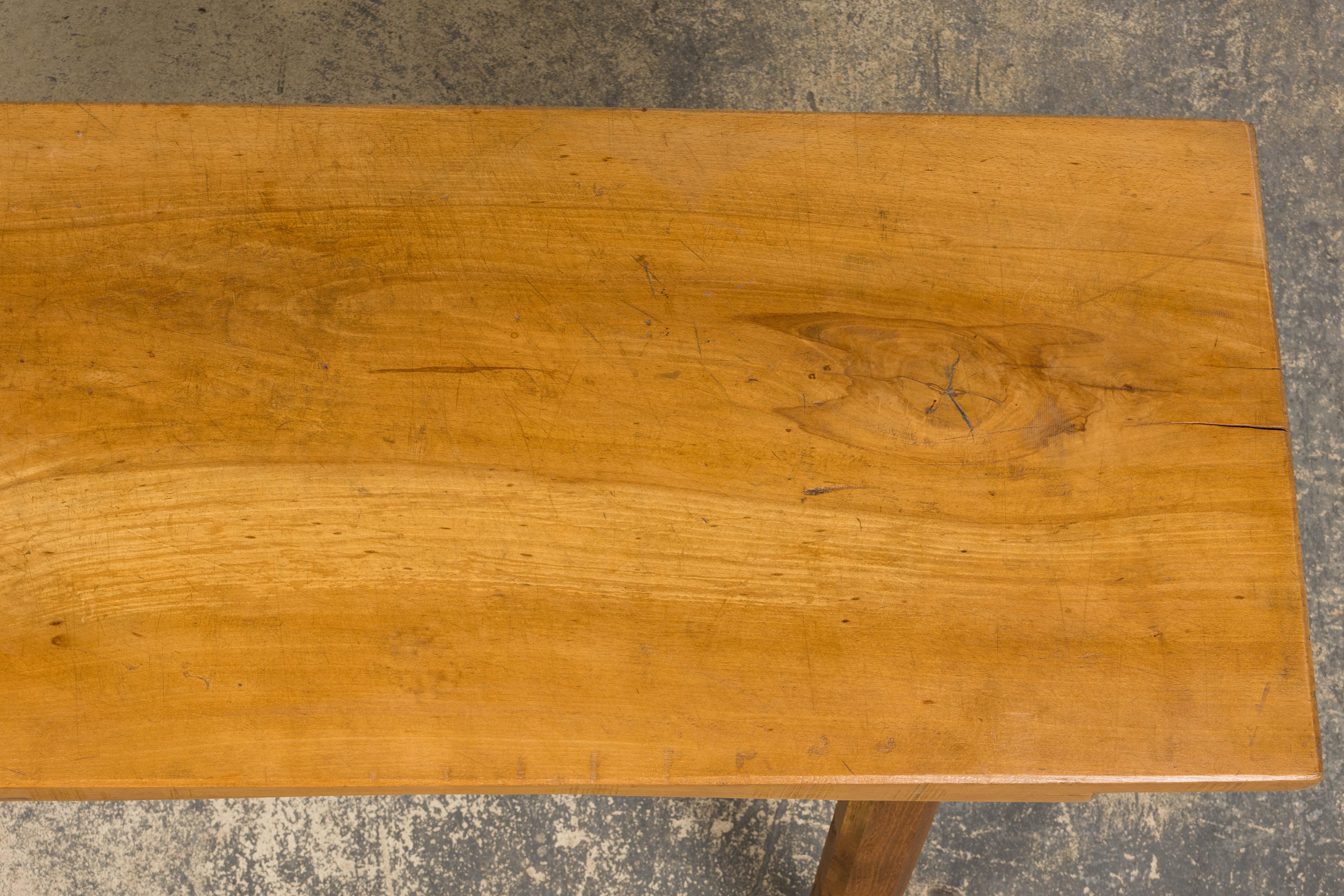French Brutalist Butcher Block Fruitwood Kitchen Island Table For Sale 2