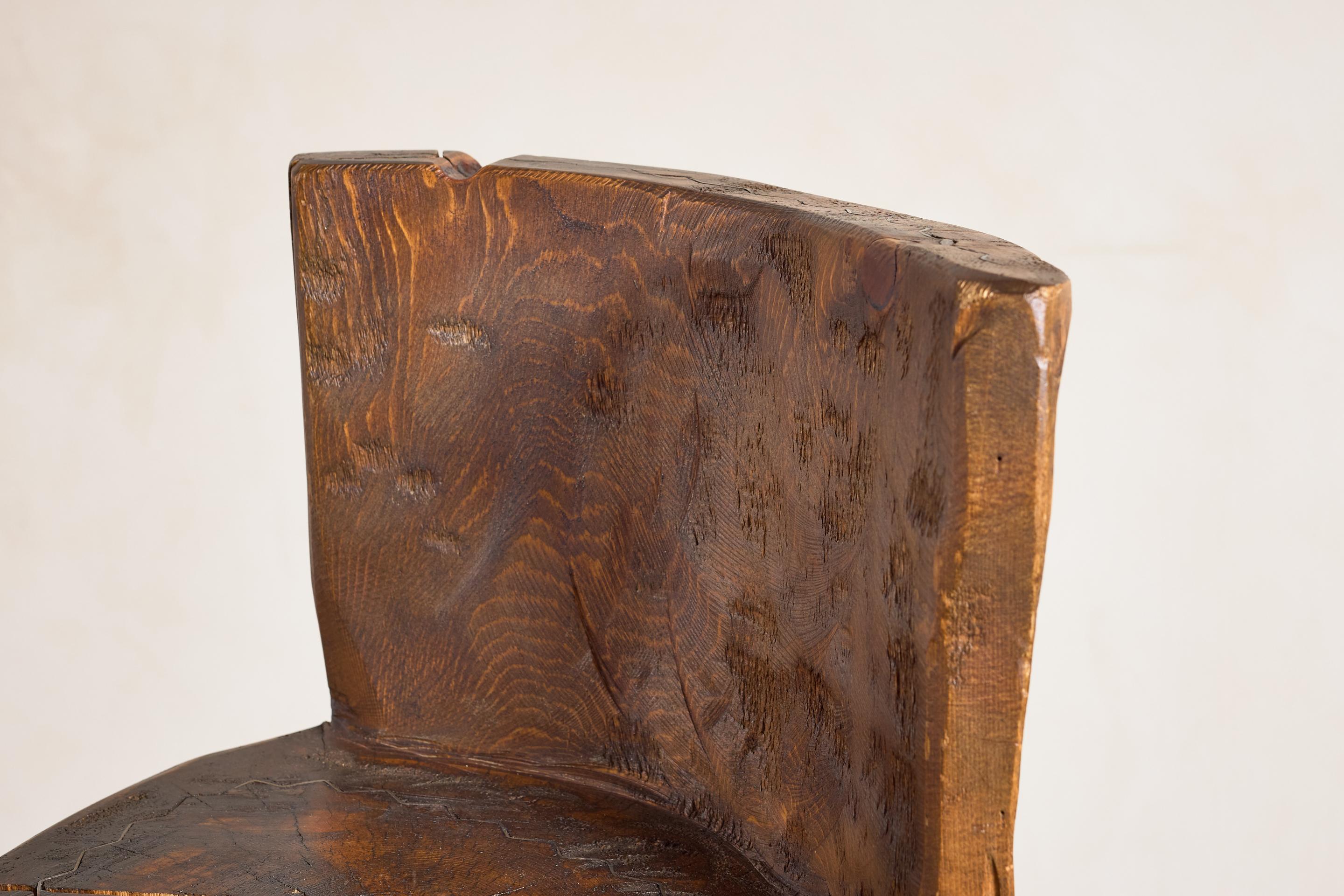French Brutalist Carved Bar Stools - Set of 4 For Sale 5
