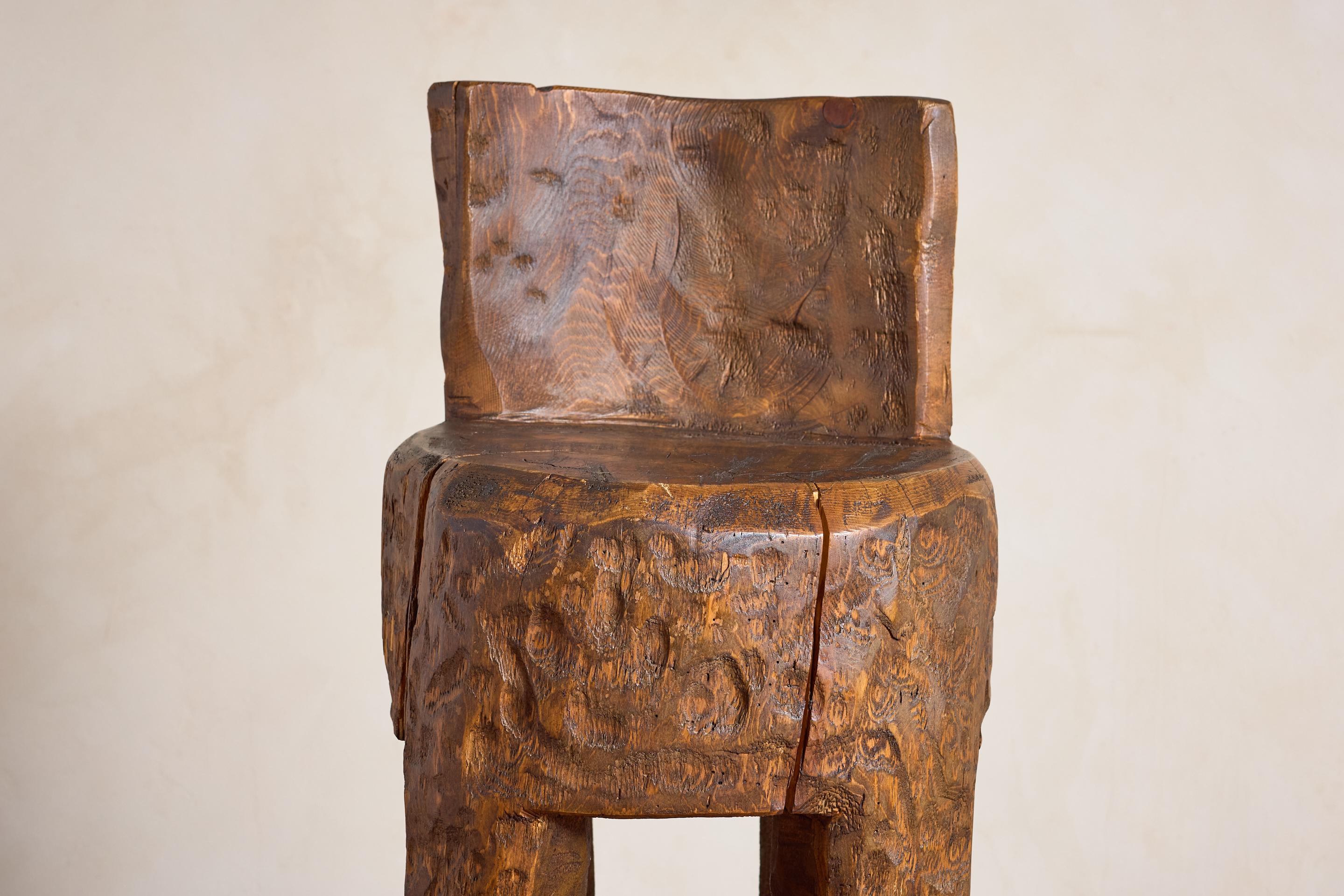 French Brutalist Carved Bar Stools - Set of 4 For Sale 6
