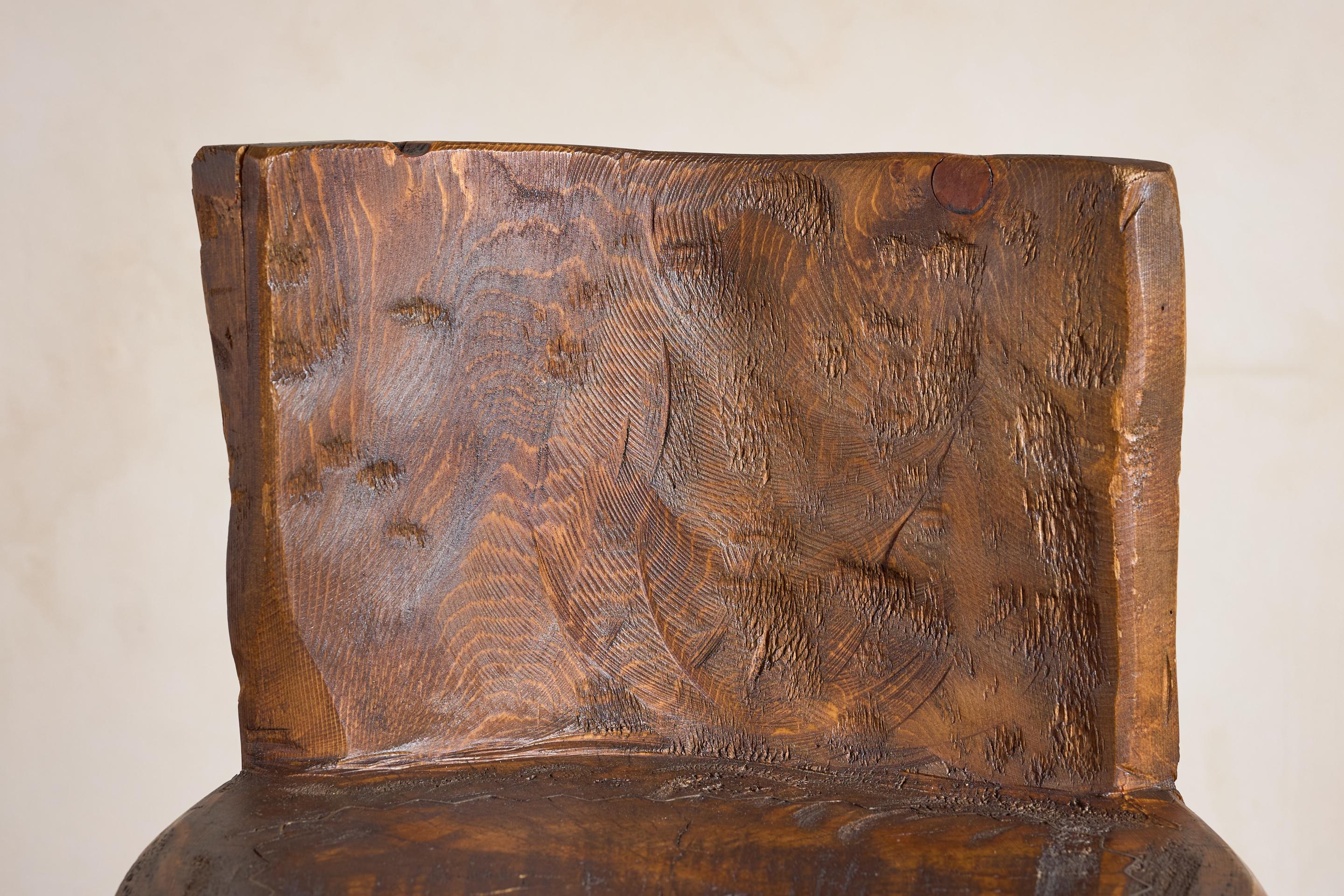 French Brutalist Carved Bar Stools - Set of 4 For Sale 7