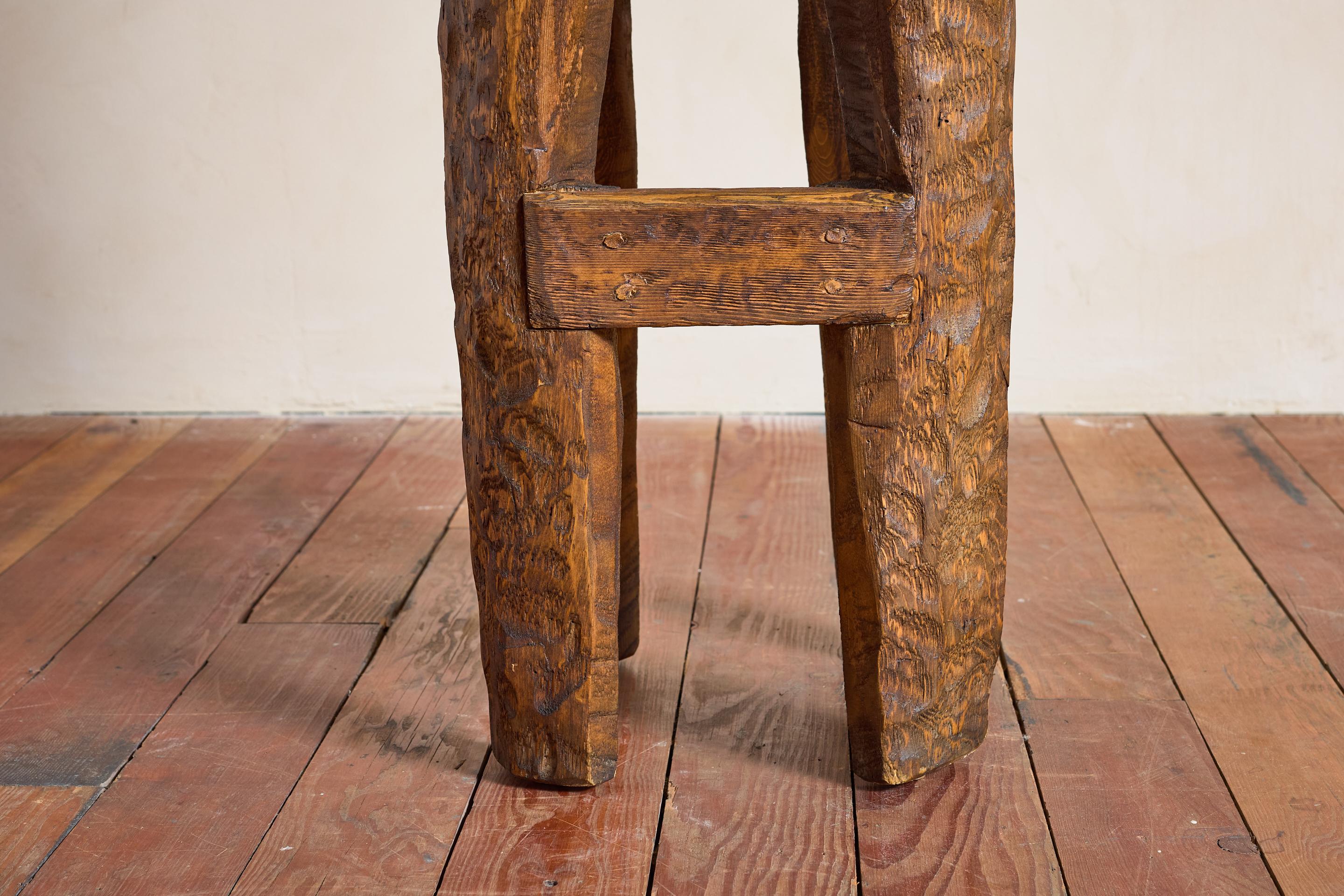 French Brutalist Carved Bar Stools - Set of 4 For Sale 9