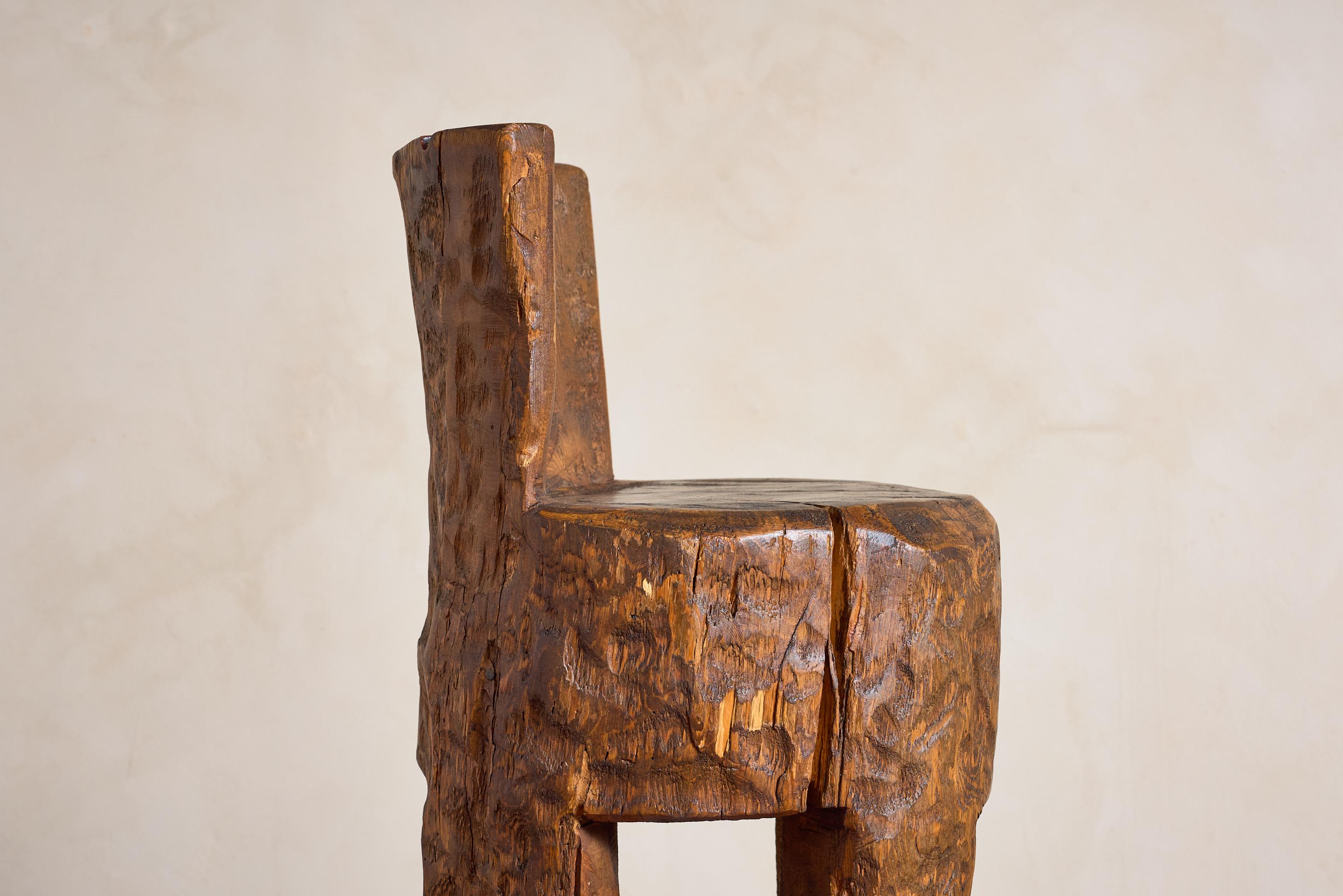 French Brutalist Carved Bar Stools - Set of 4 For Sale 11