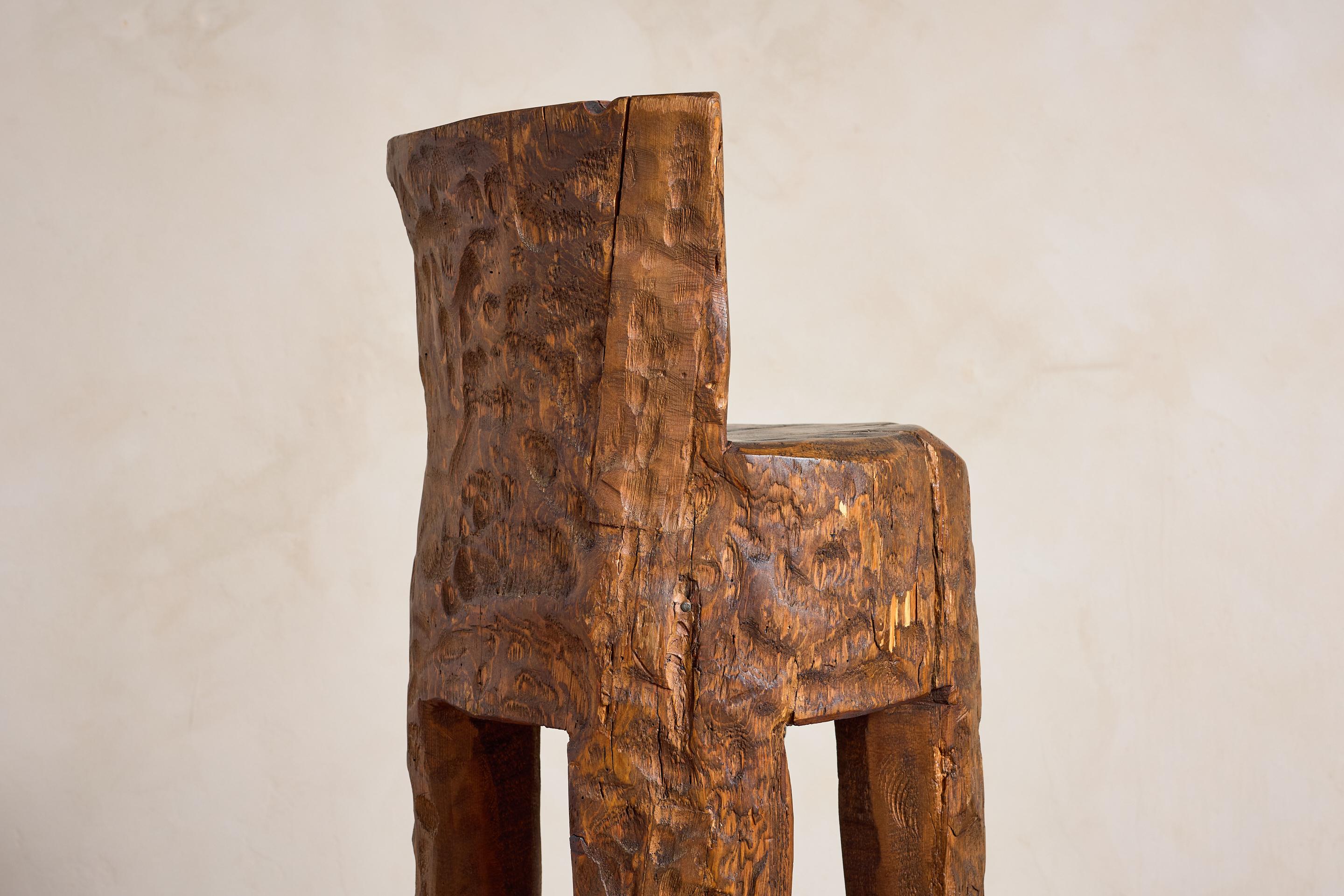 French Brutalist Carved Bar Stools - Set of 4 For Sale 12