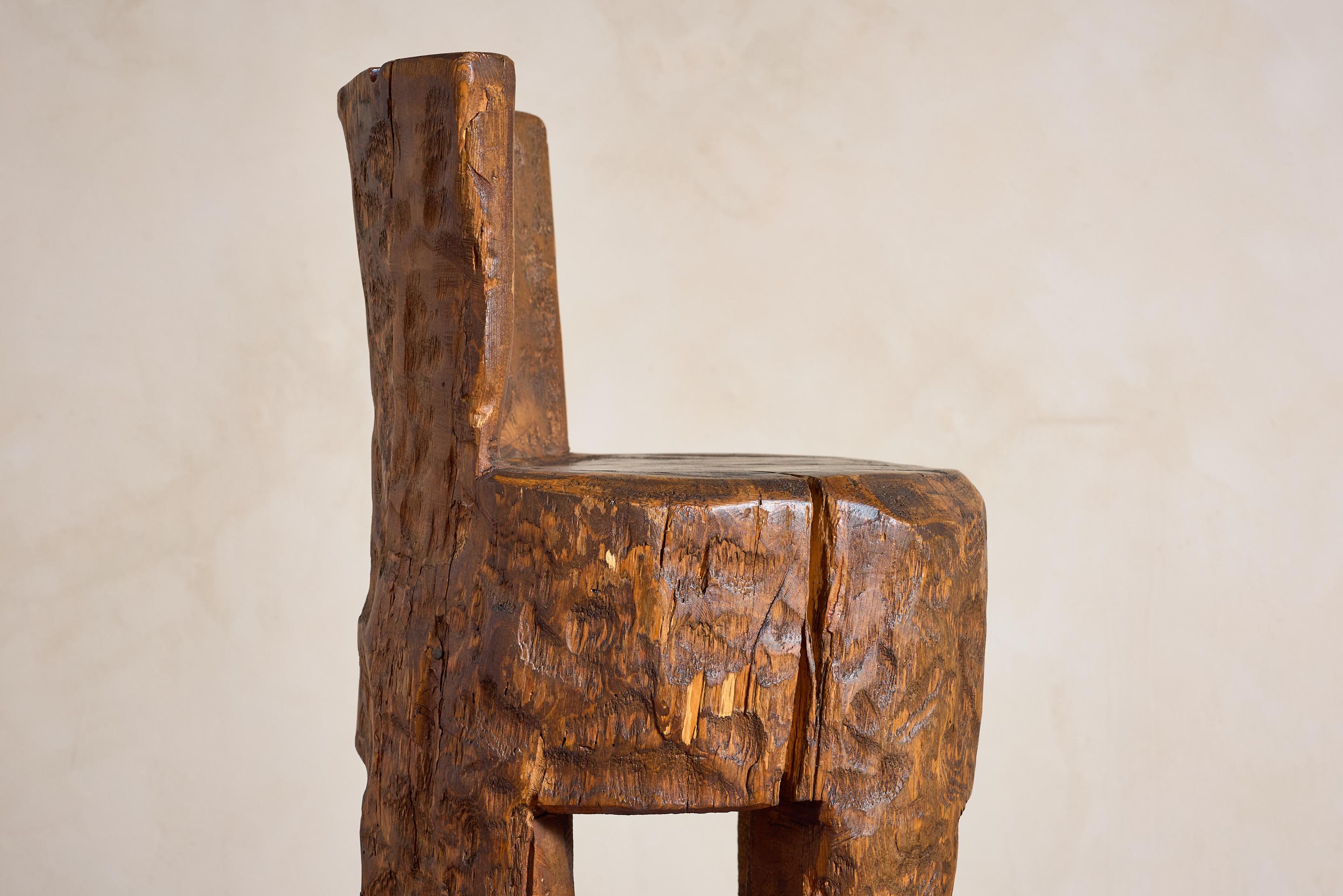 French Brutalist Carved Bar Stools - Set of 4 For Sale 13